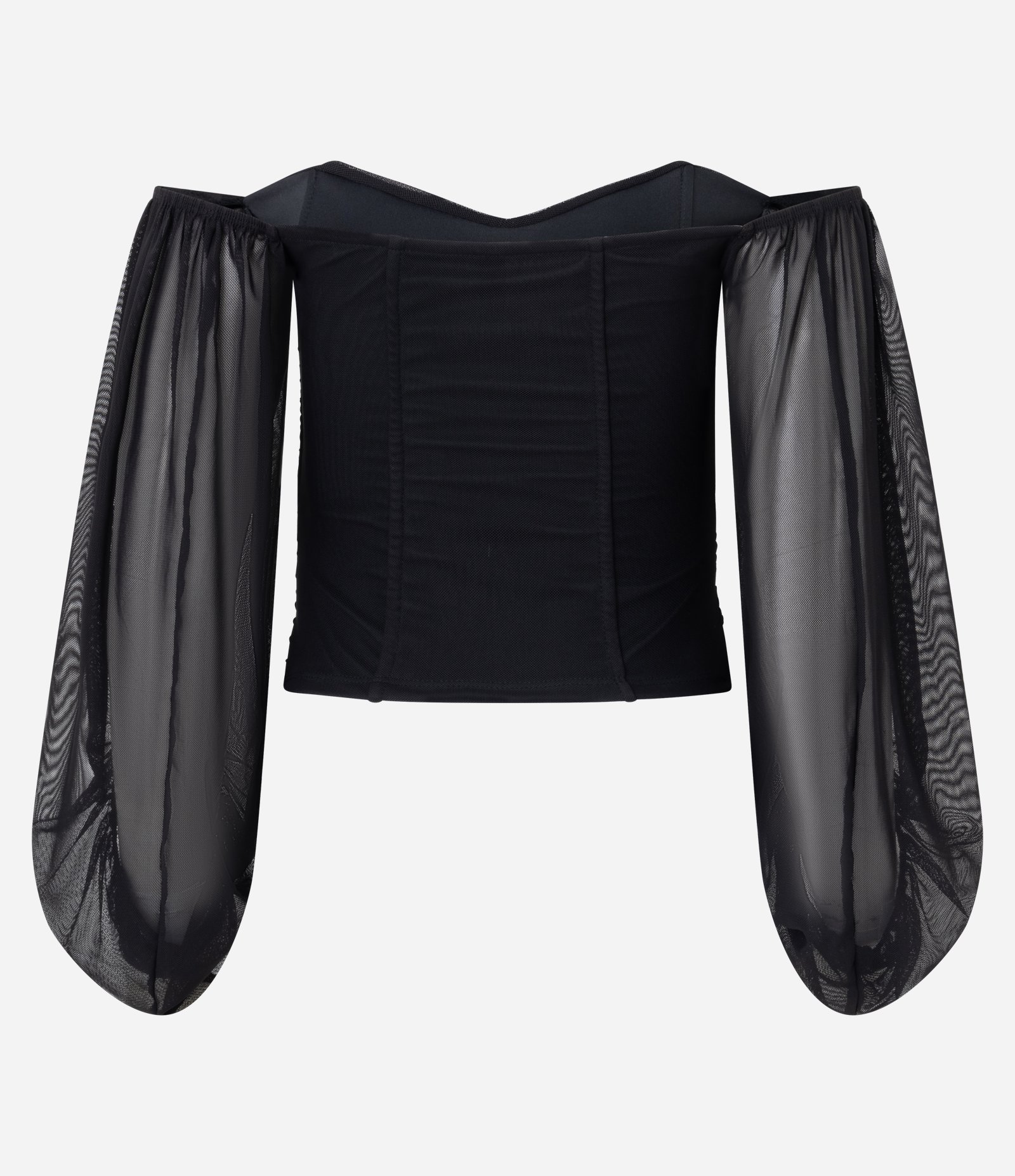 Blusa Corsetada em Tule com Mangas Bufantes Preto 8
