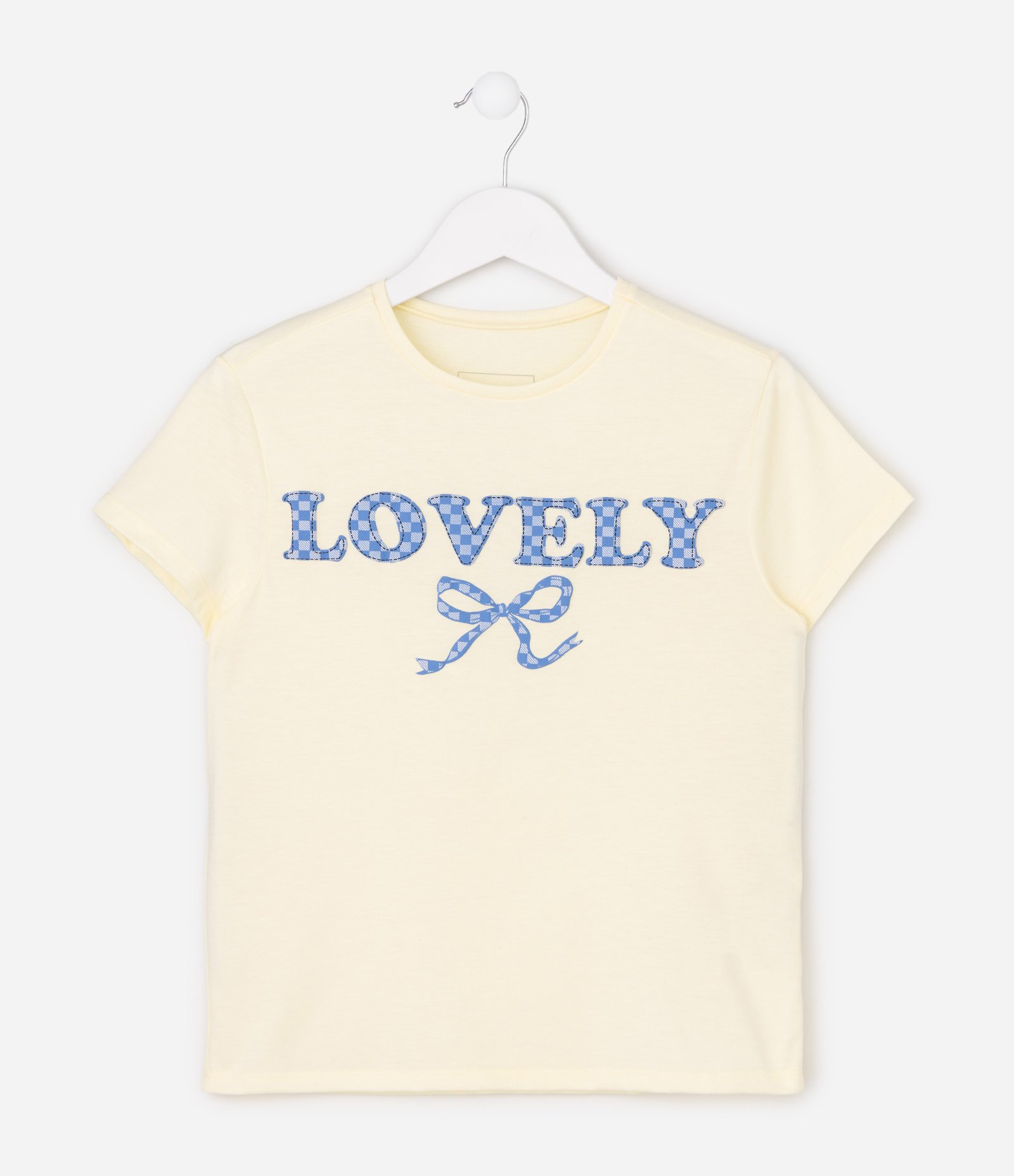 Camiseta Infantil com Lettering Lovely - Tam 5 a 16 Anos Amarelo 2