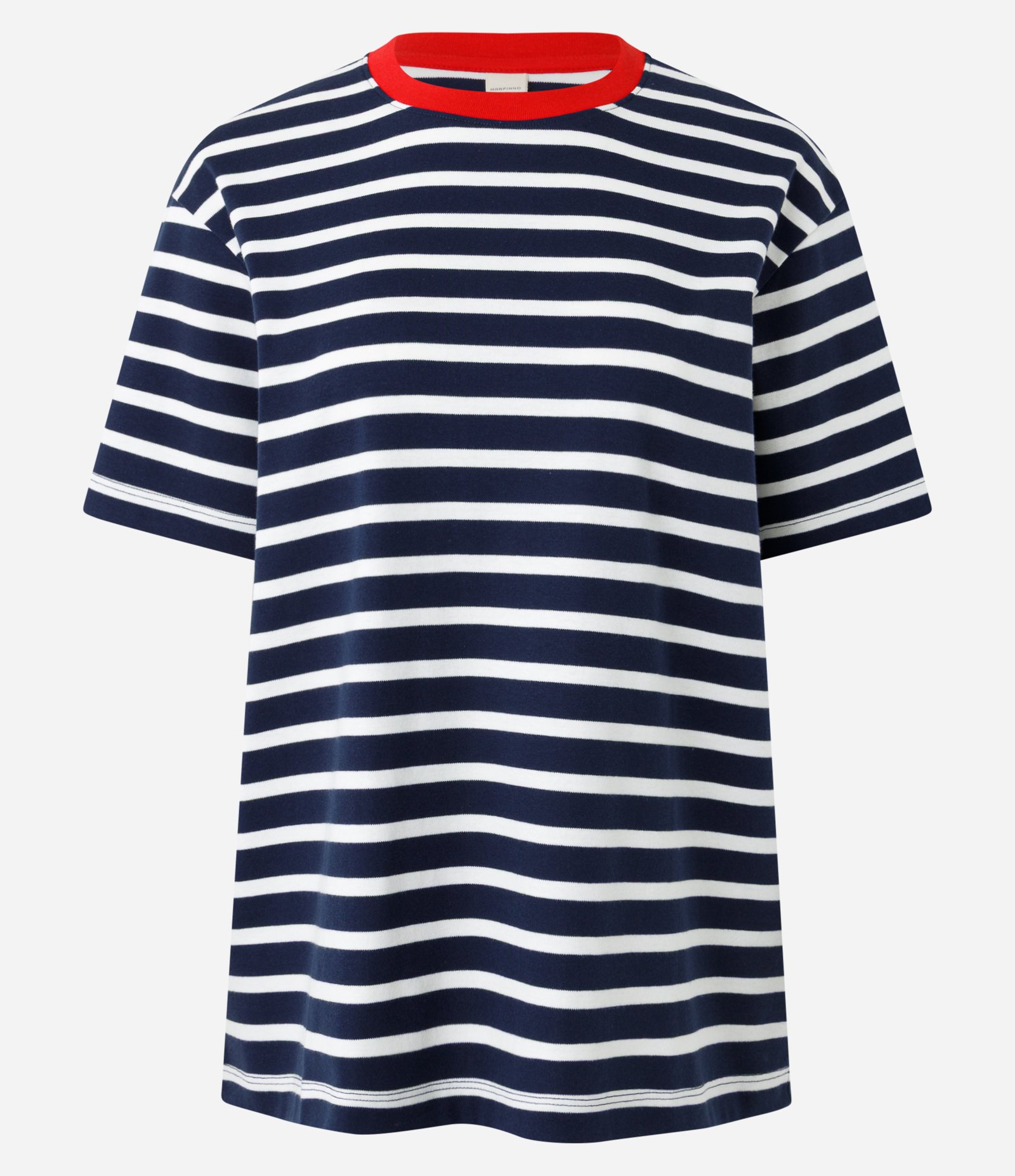 Camiseta Básica Oversized Listrada em Algodão Azul 1