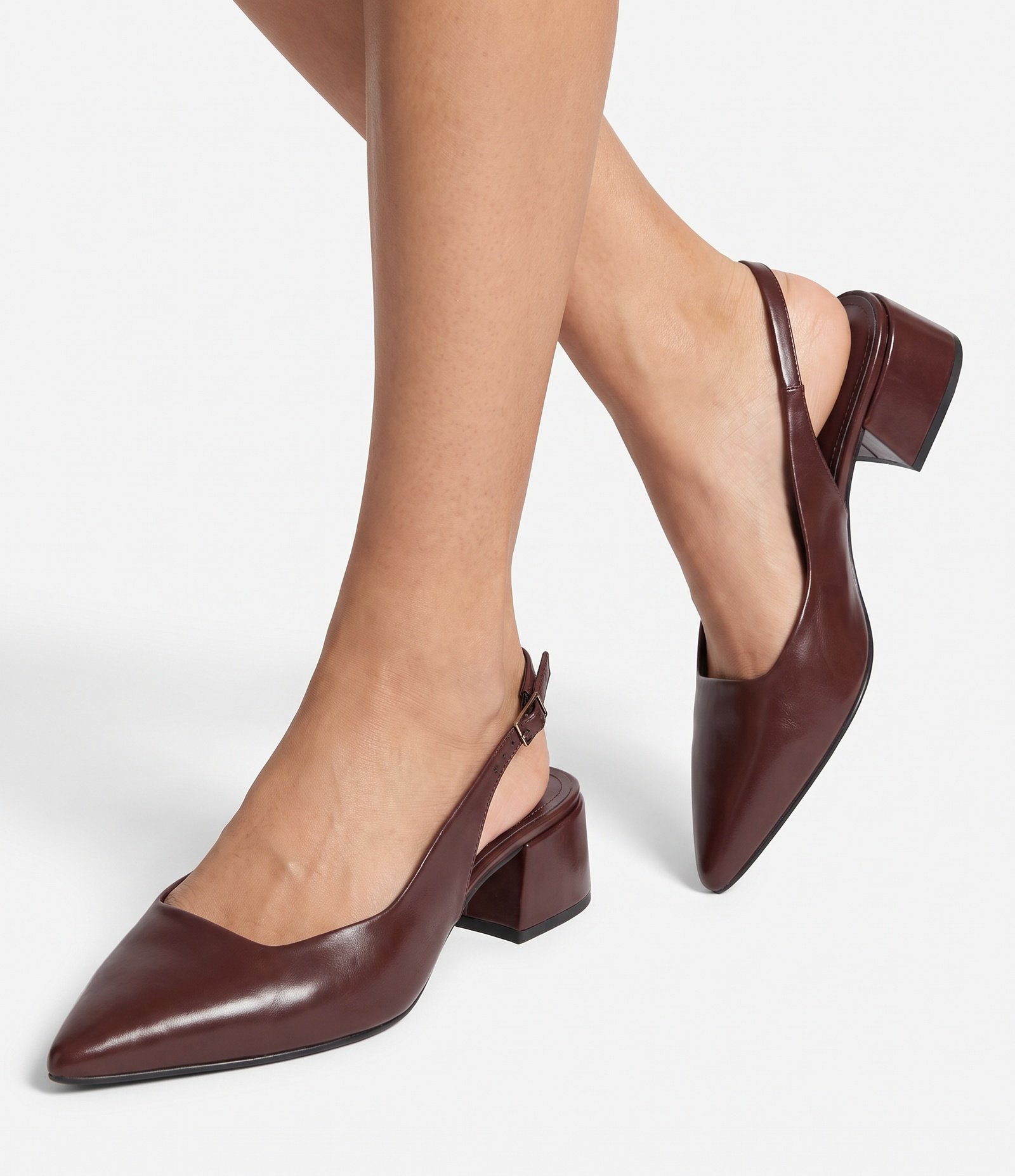 Sapato Slingback em PU com Salto Bloco Bordô 2