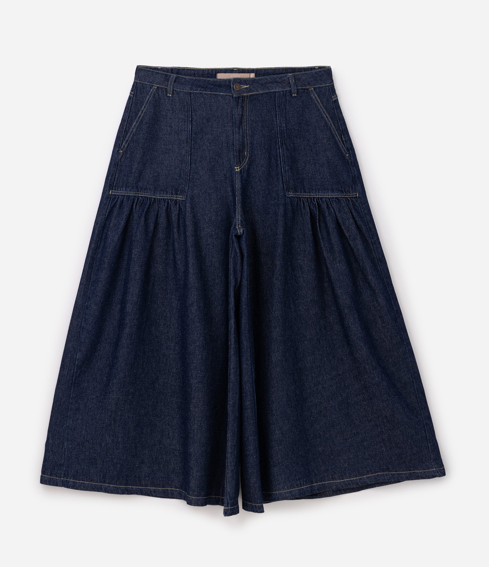 Calça Pantalona Jeans com Franzidos Curve & Plus Size Azul 6