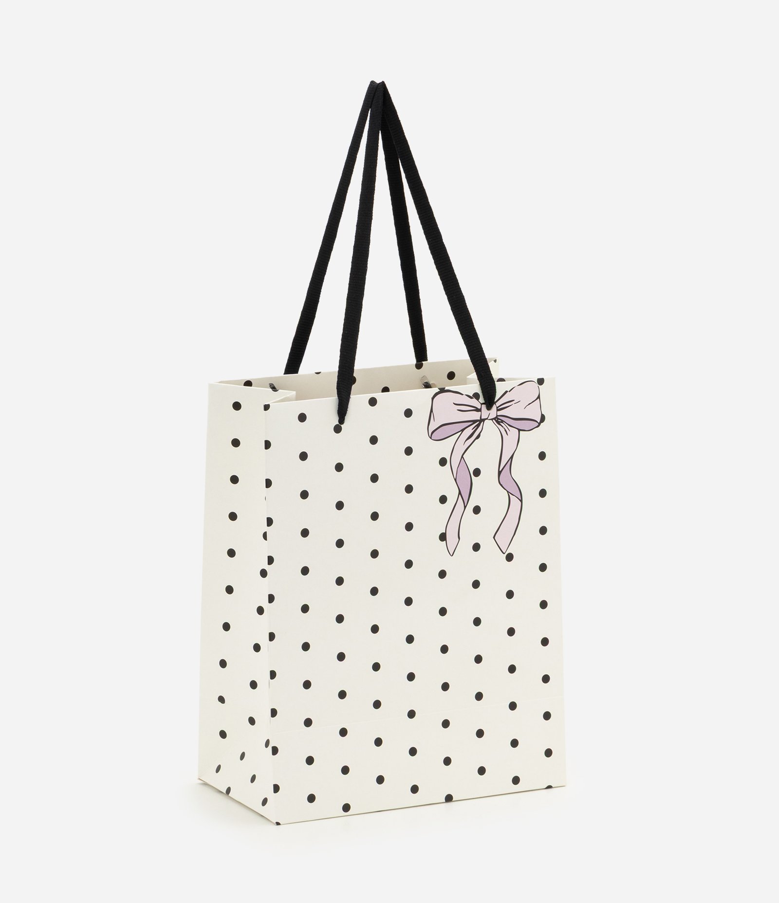 Embalagem para Presente Pequena em Papel com Poás e Laço Decorativo Off White 1