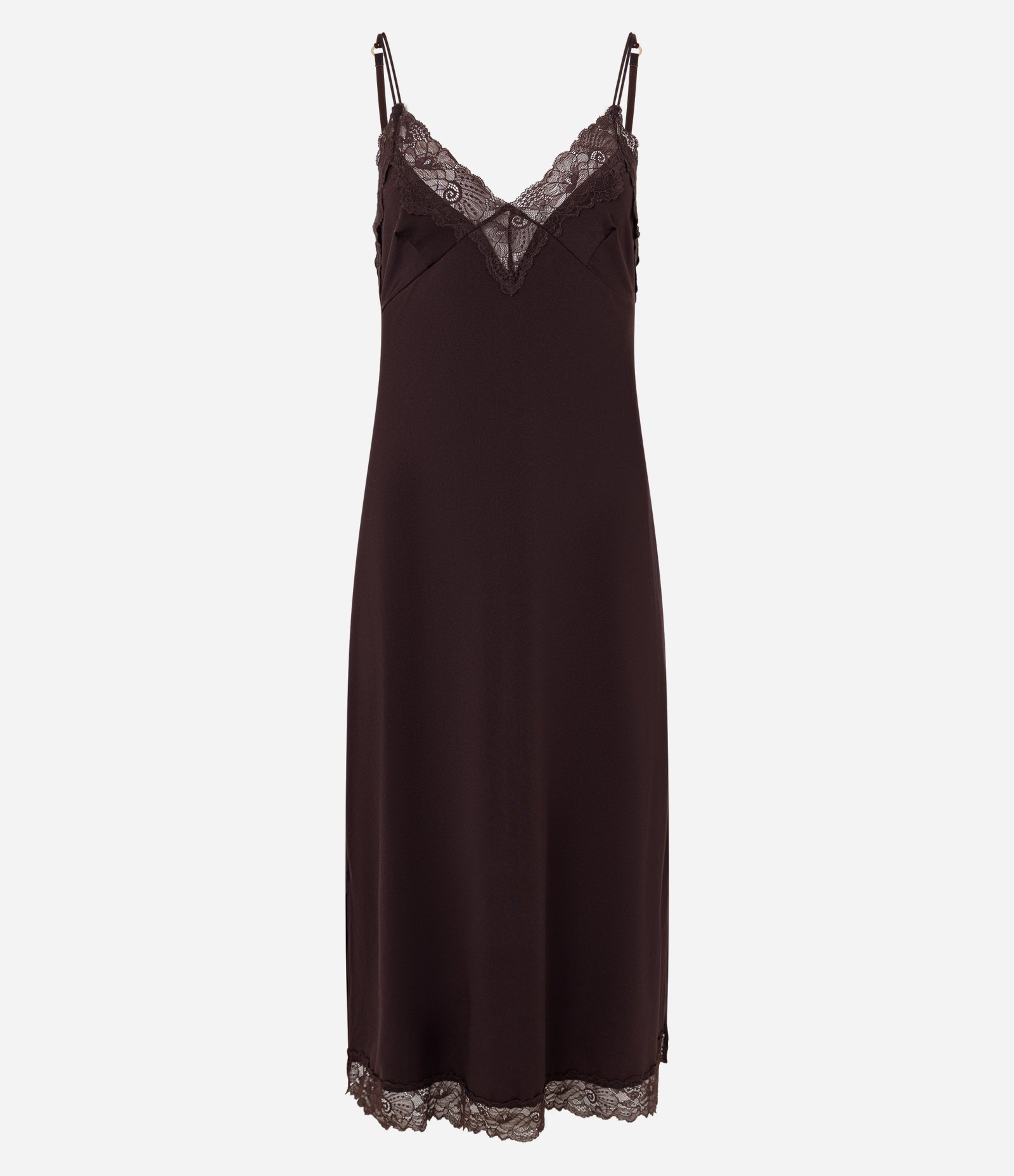 Camisola Midi em Microfibra com Renda no Decote Marrom 1