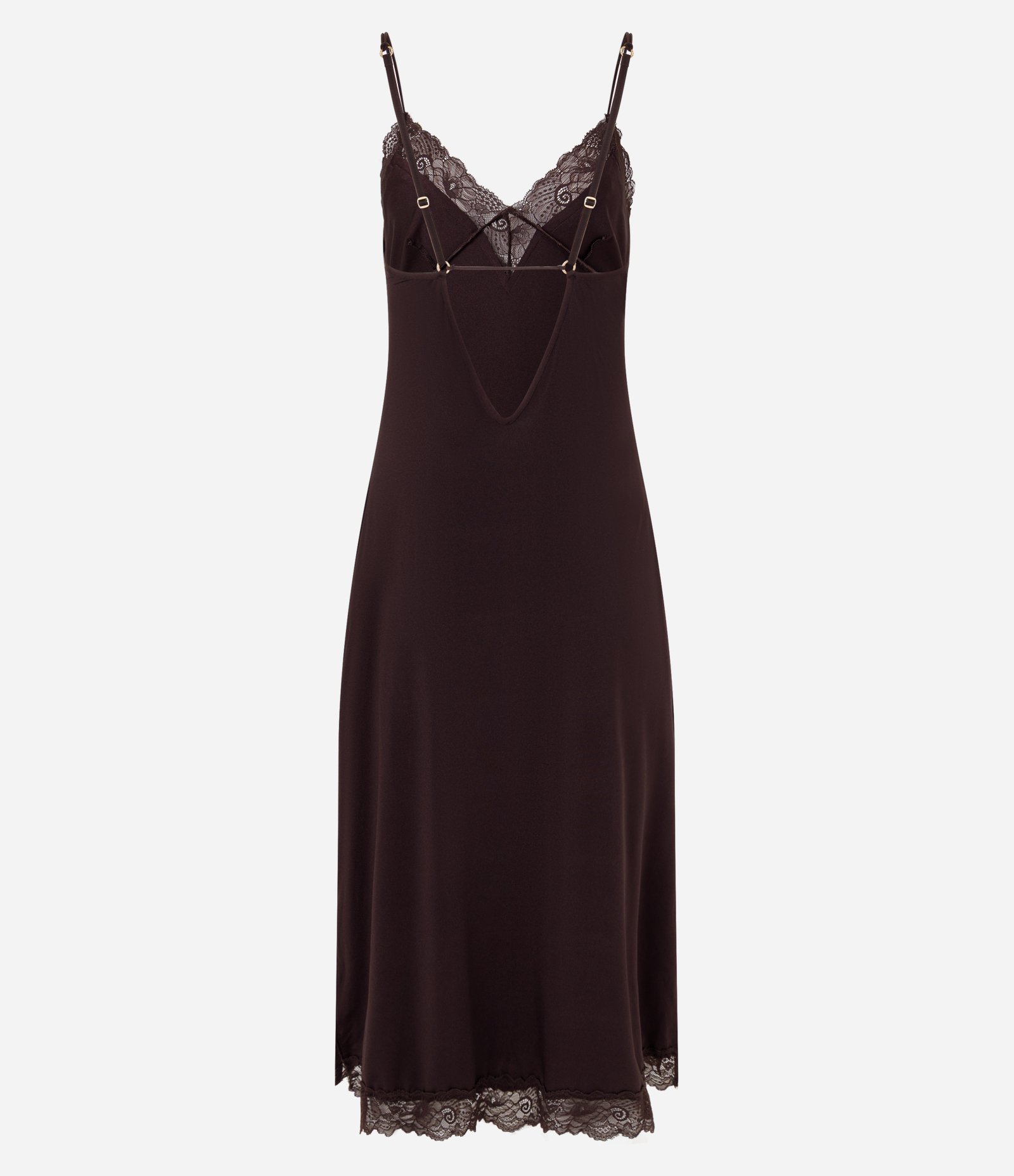 Camisola Midi em Microfibra com Renda no Decote Marrom 2