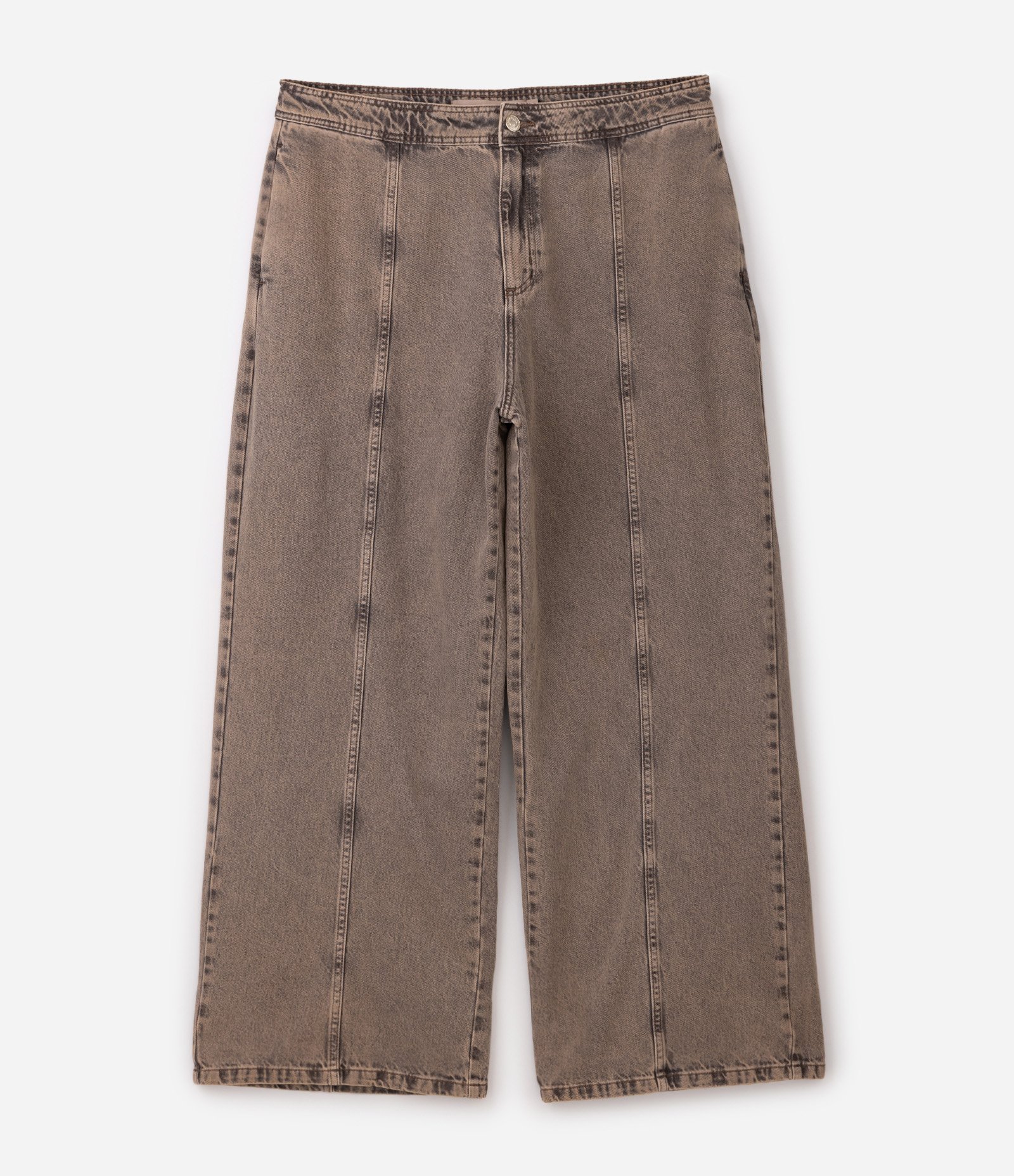 Calça Wide Leg em Jeans Sobretinto com Recortes Curve & Plus Size Cinza 6