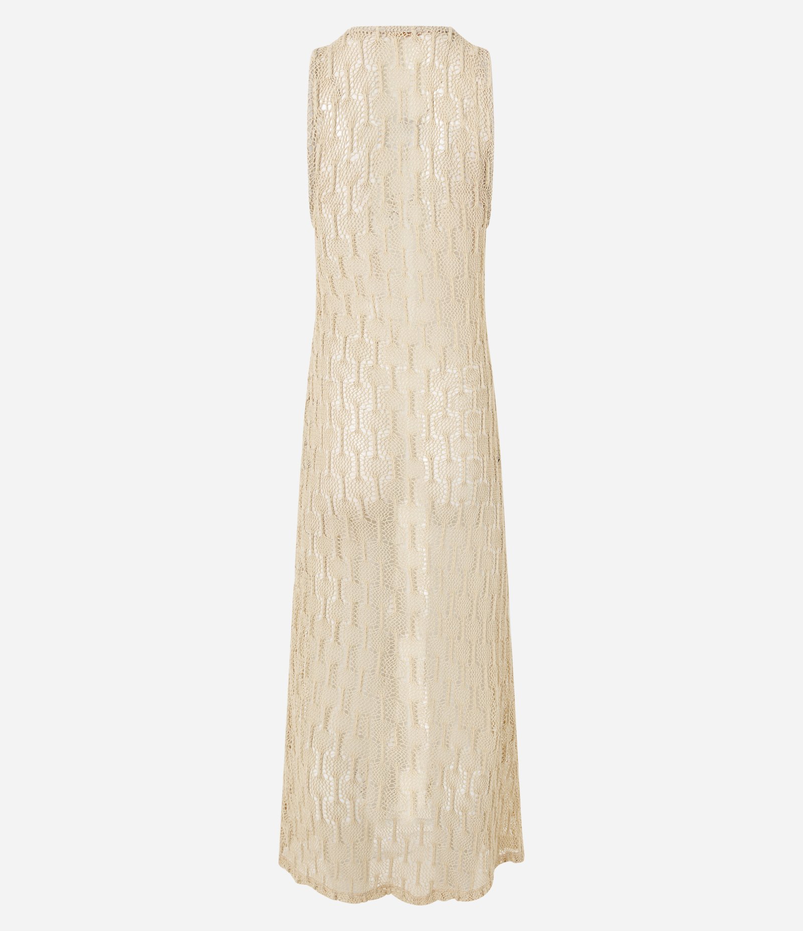 Saída de Praia Bata Alongada em Crochê com Botões Frontais Off White 8