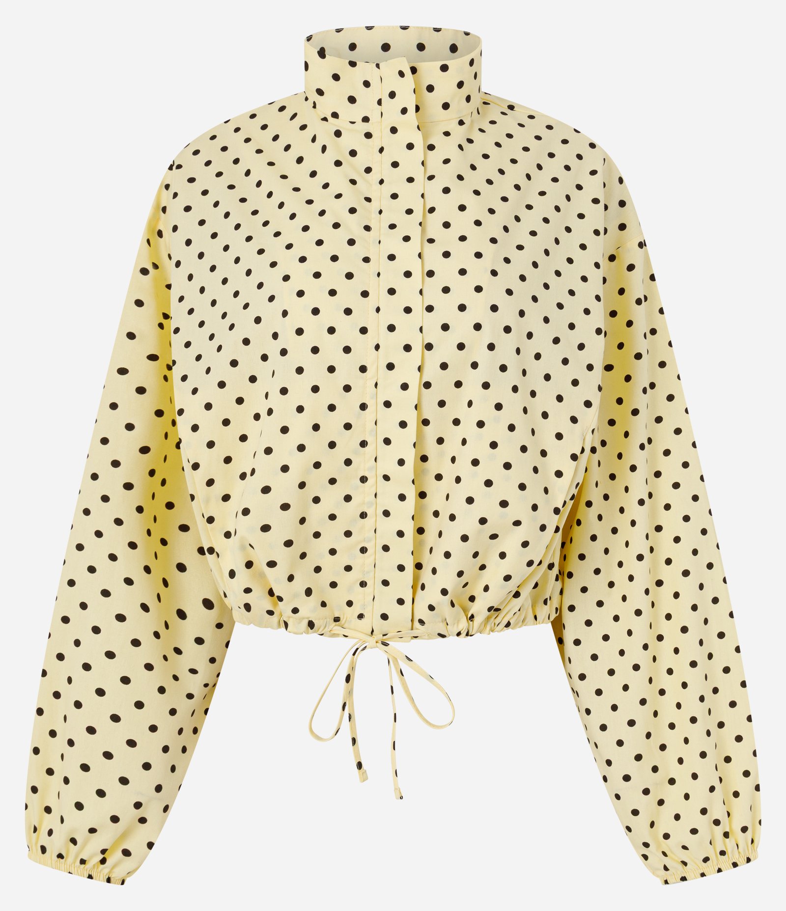 Camisa em Tricoline com Estampa Poá e Gola Alta Amarelo 5