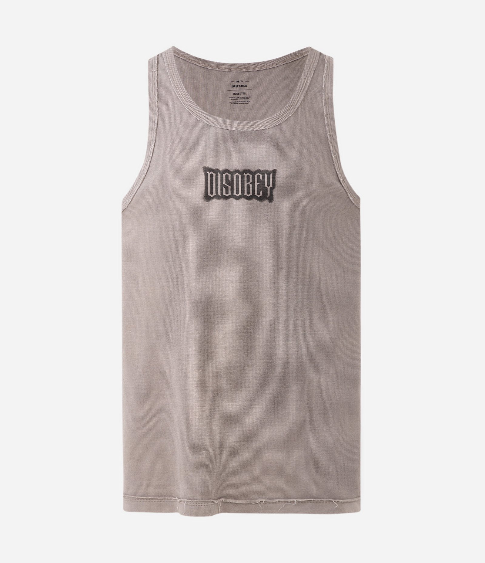 Regata Muscle em Algodão Waffle e Lettering Disobey Cinza 5