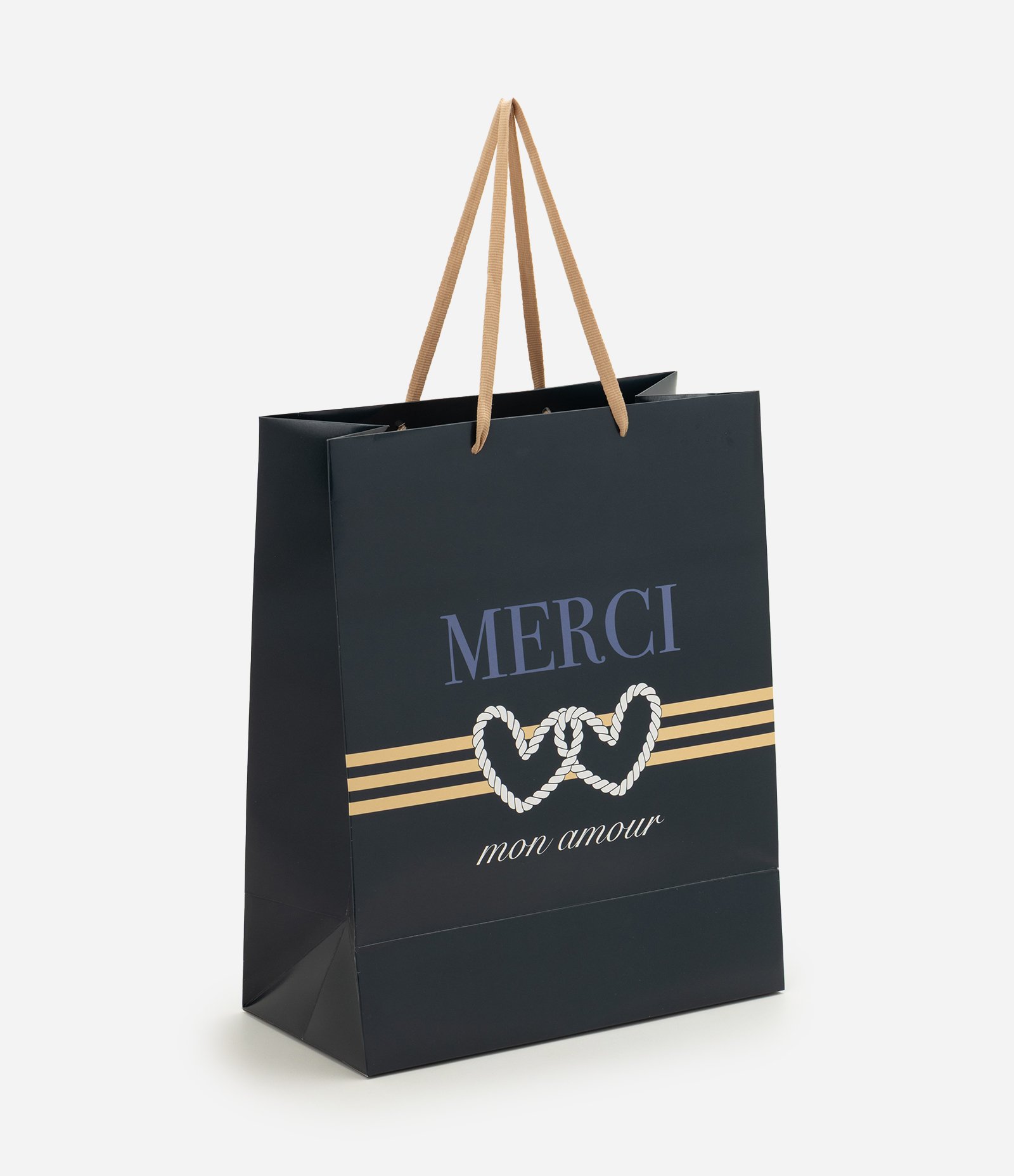 Embalagem para Presente Média em Papel com Lettering Merci Mon Amour Azul 1