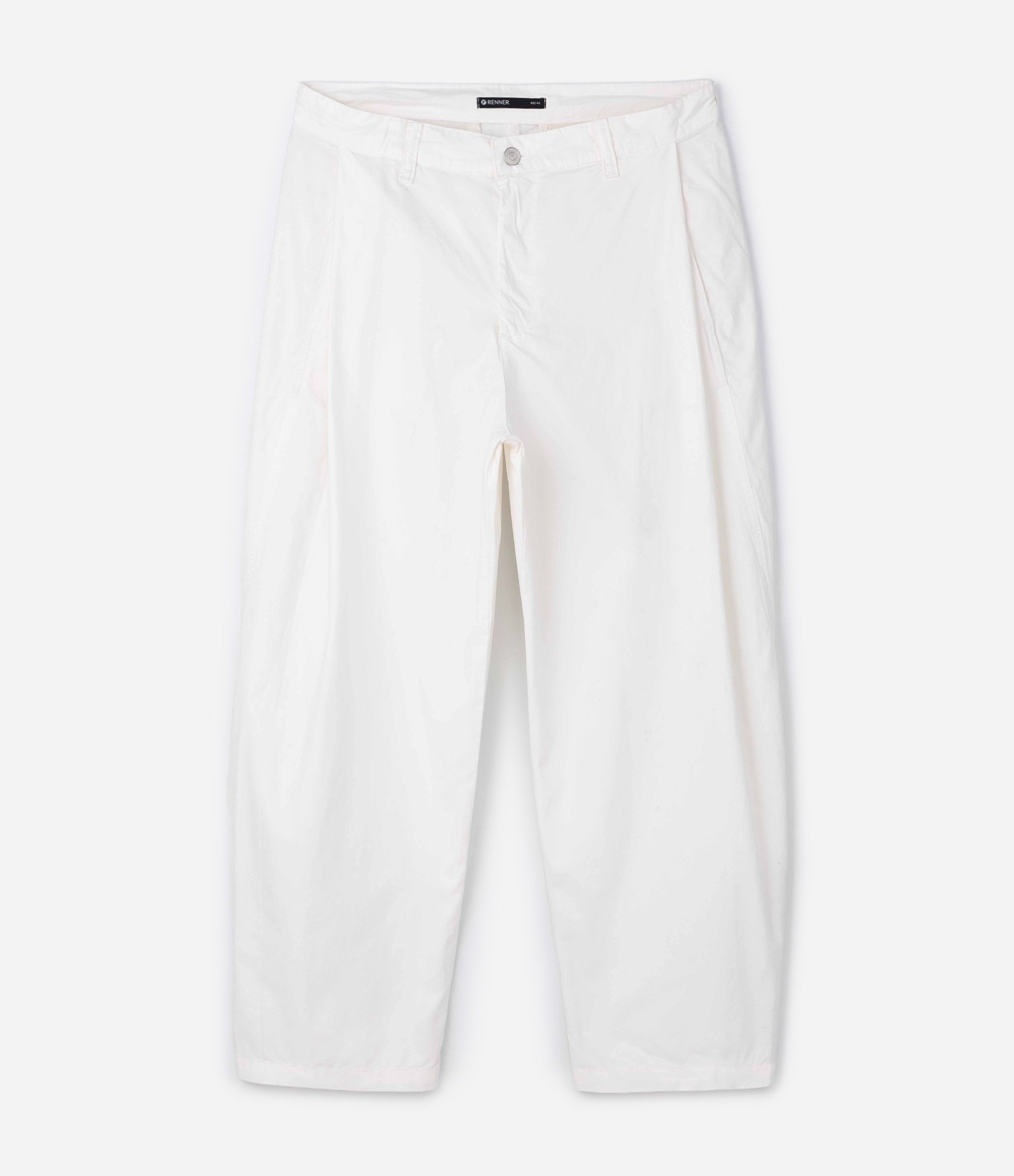 Calça Wide em Sarja com Pregas Frontais Branco 5