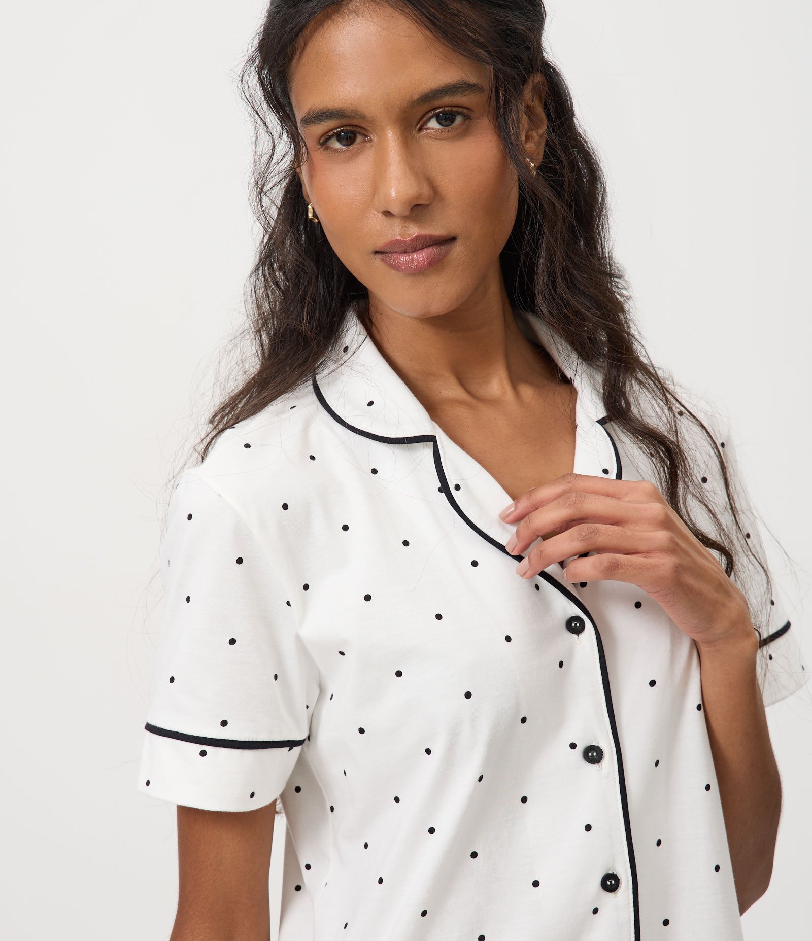 Camisola Americana em Algodão com Estampa Poá Branco 2