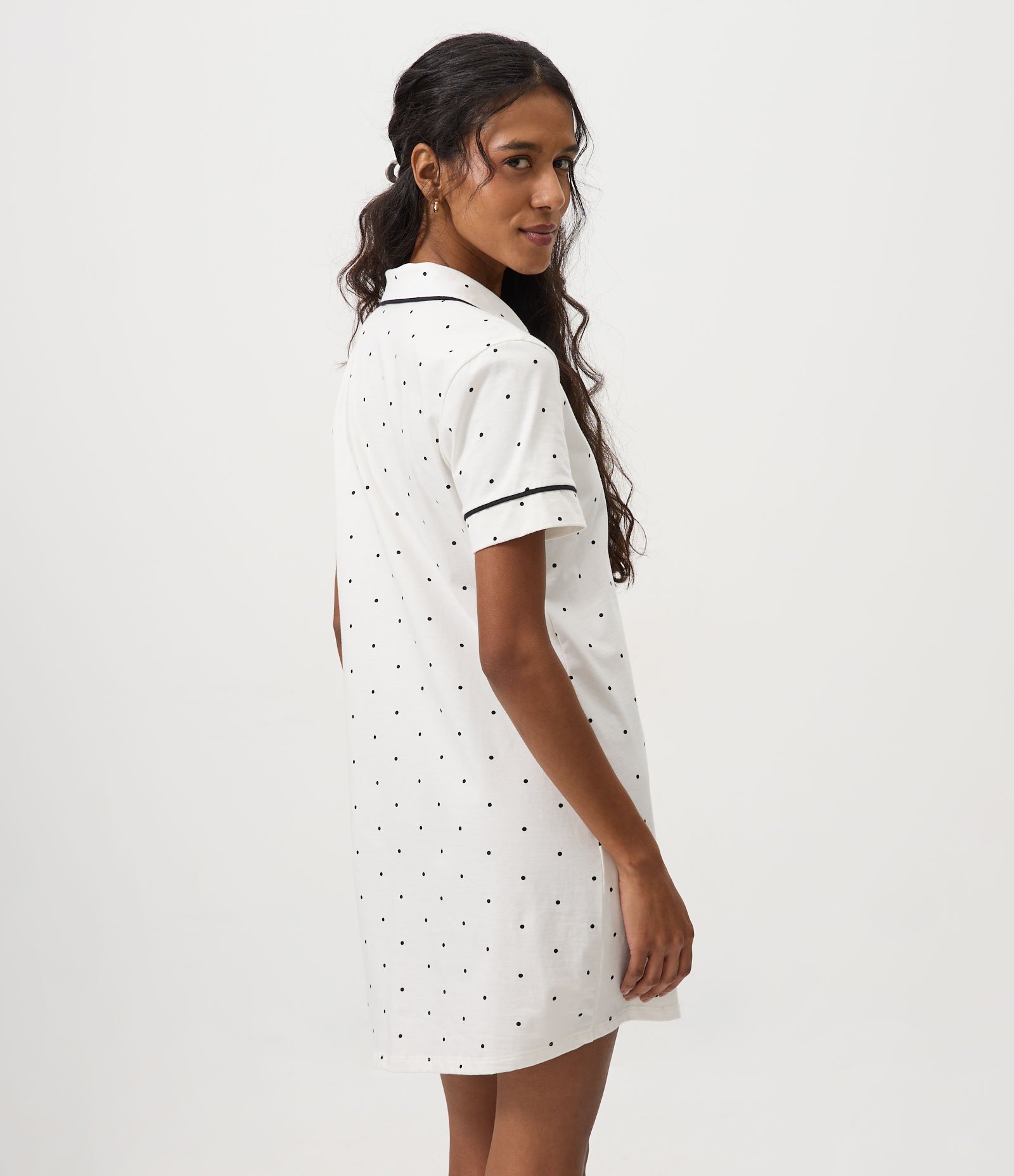 Camisola Americana em Algodão com Estampa Poá Branco 3