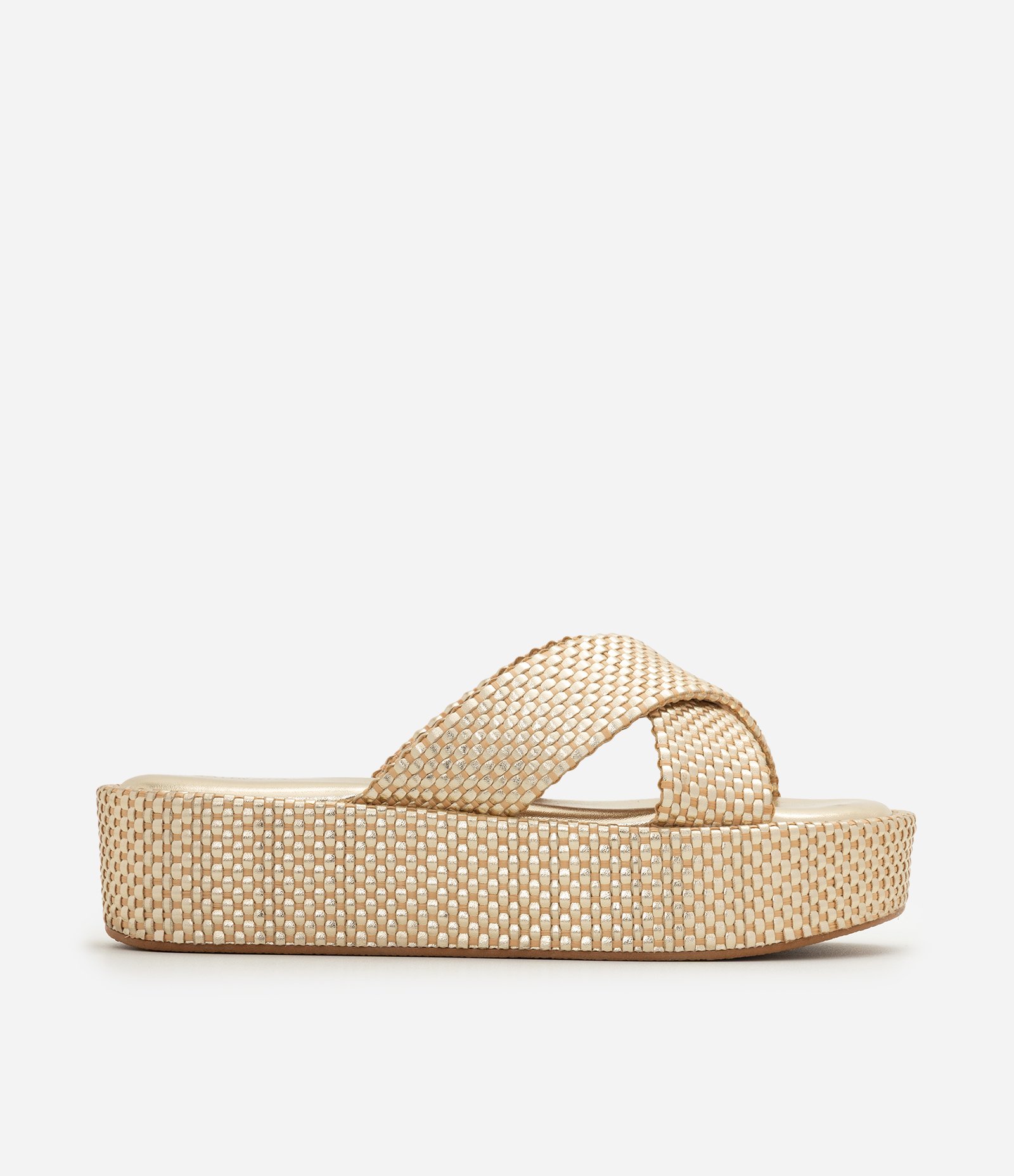 Sandália Flatform em PU com Cabedal em X Dourado 1