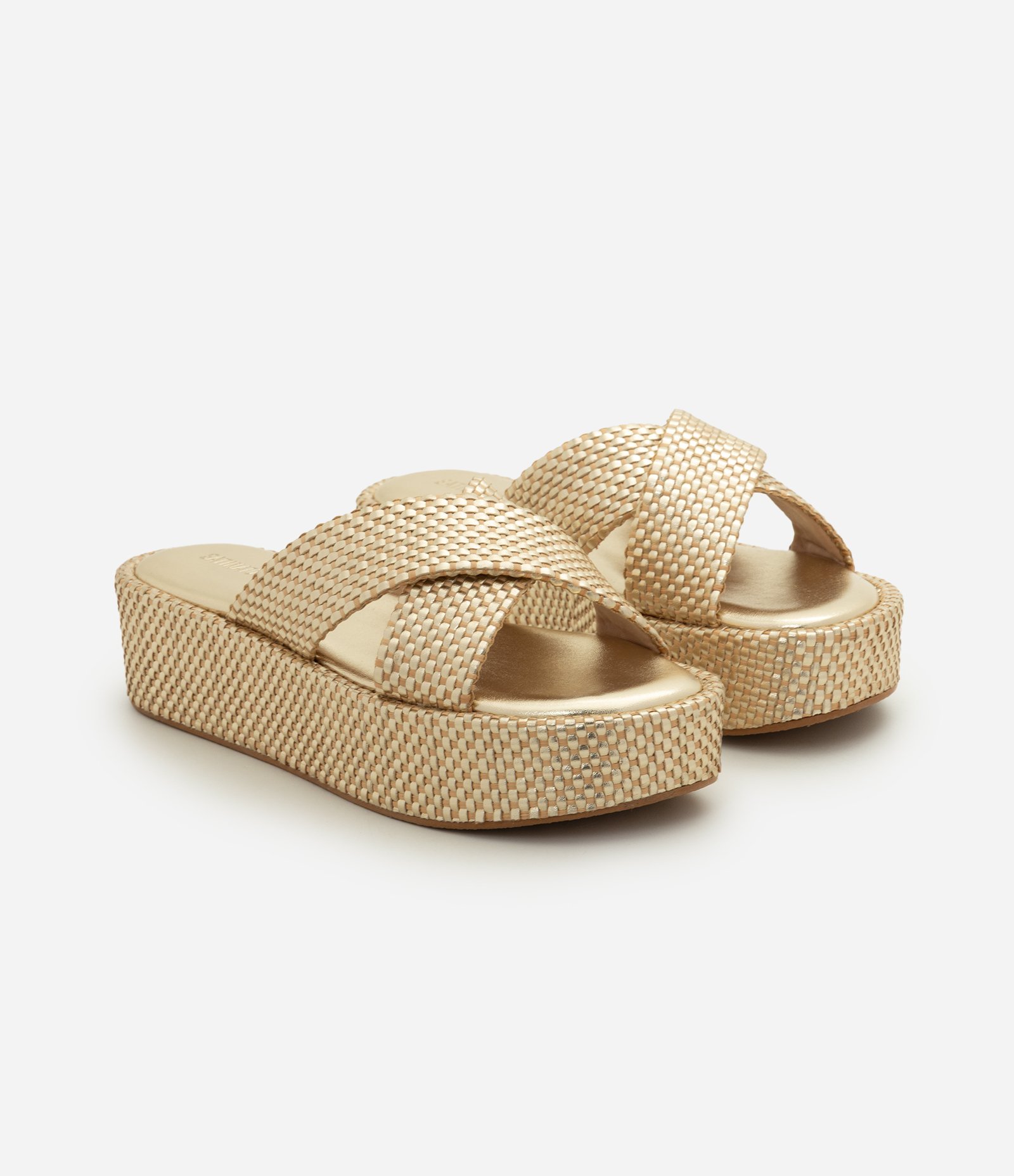 Sandália Flatform em PU com Cabedal em X Dourado 2