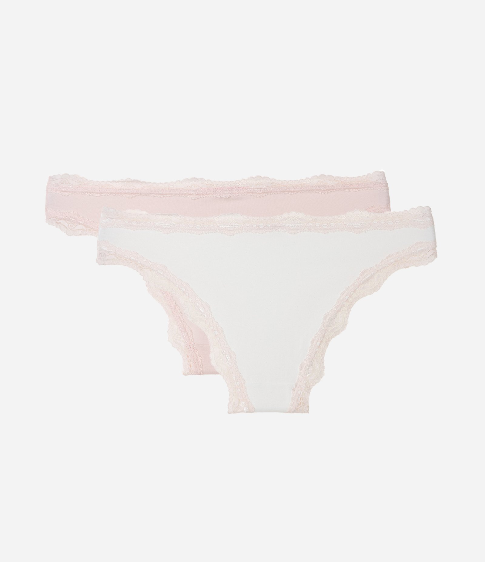 Kit 2 Calcinhas Biquíni em Algodão com Renda Branco e Rosa Claro 2