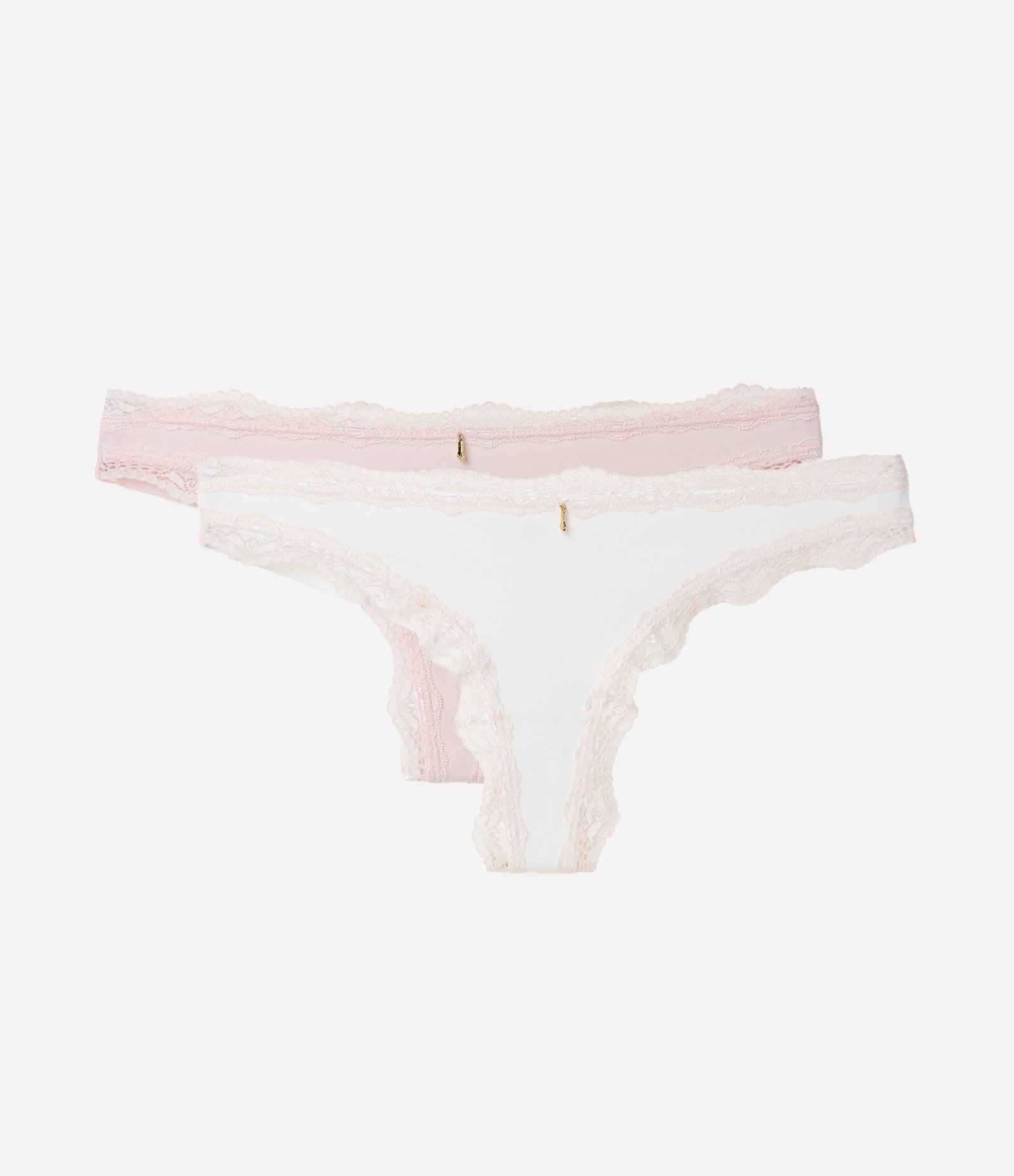 Kit 02 Calcinhas Biquíni em Algodão com Renda e Fio Duplo Rosa 1