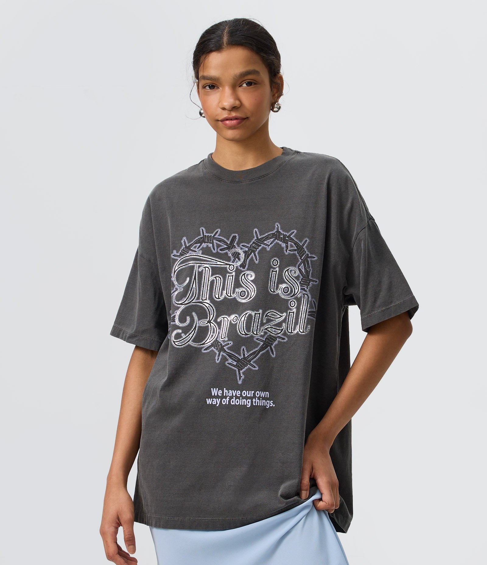 Camiseta Oversized em Algodão Lettering com Estampa I Love Brasil Preto 1