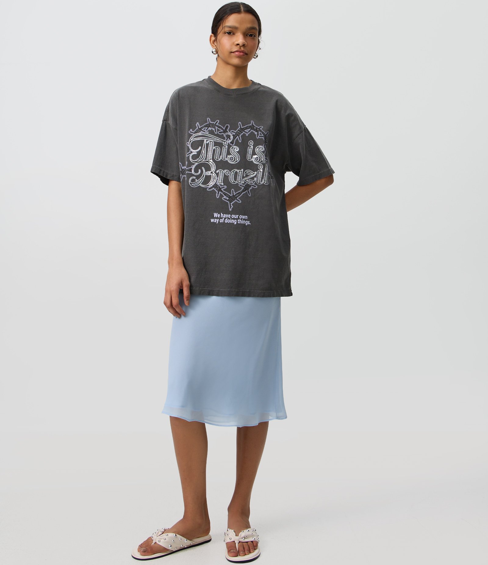 Camiseta Oversized em Algodão Lettering com Estampa I Love Brasil Preto 2