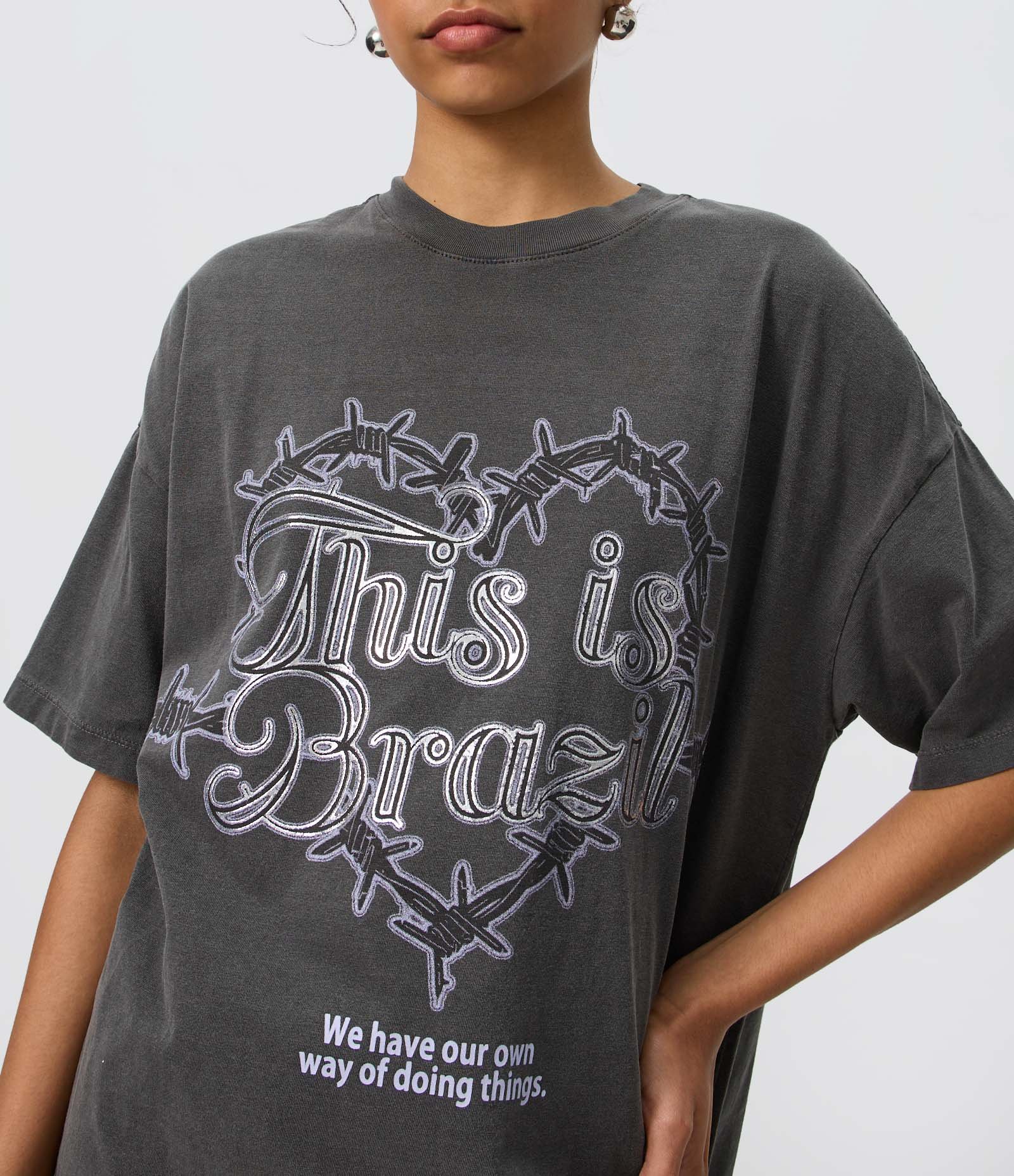 Camiseta Oversized em Algodão Lettering com Estampa I Love Brasil Preto 3