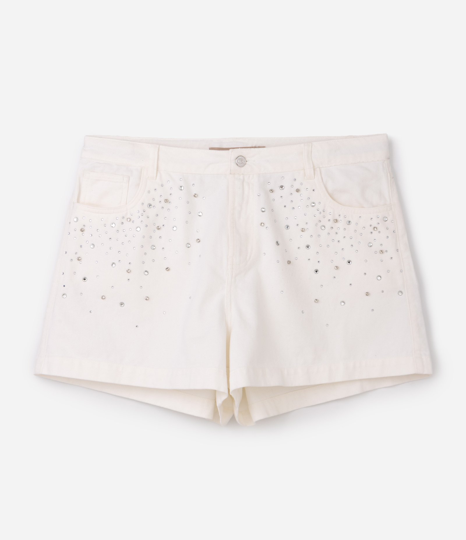 Short Evasê em Sarja com Aplicação de Brilhos Curve & Plus Size Branco 5