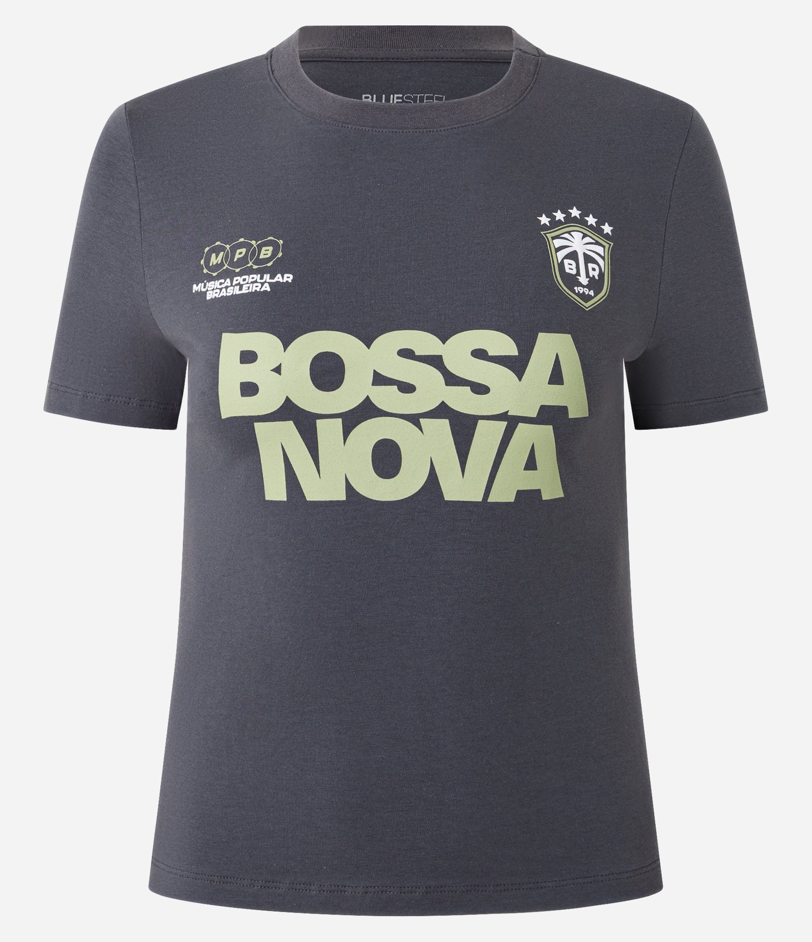 Camiseta em Algodão com Estampa College Bossa Nova Cinza Chumbo 5