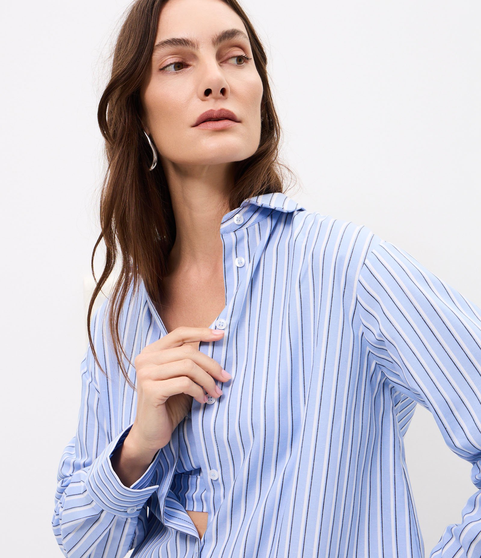 Camisa Oversized em Tricoline Listrada Azul 3
