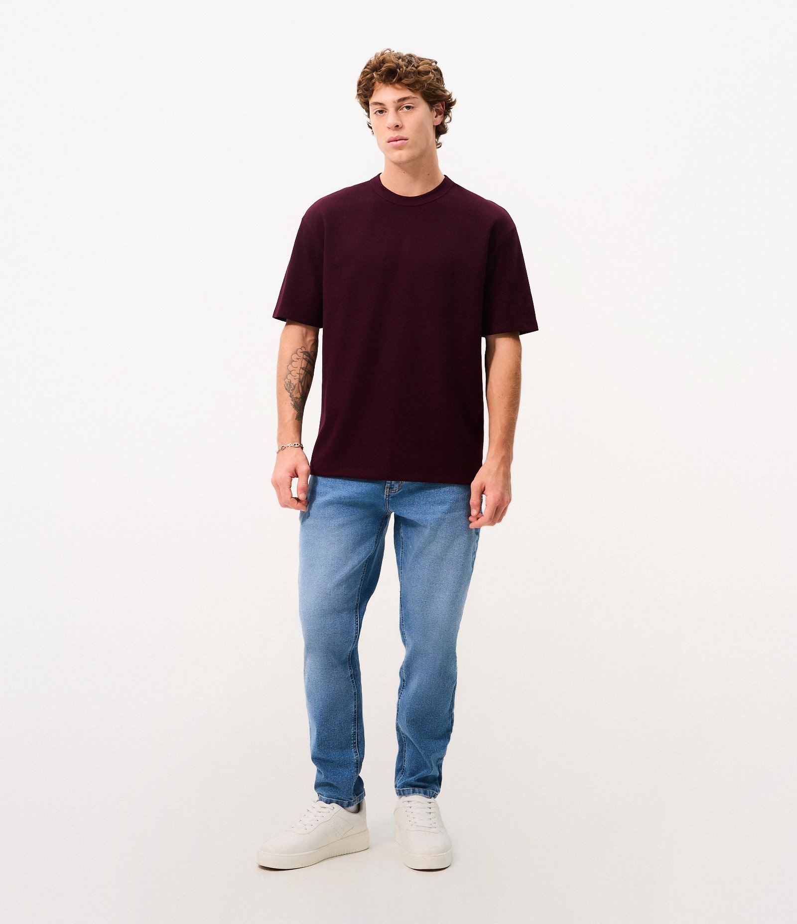 Camiseta Relaxed e Texturizada Mini Waffle Bordô 2