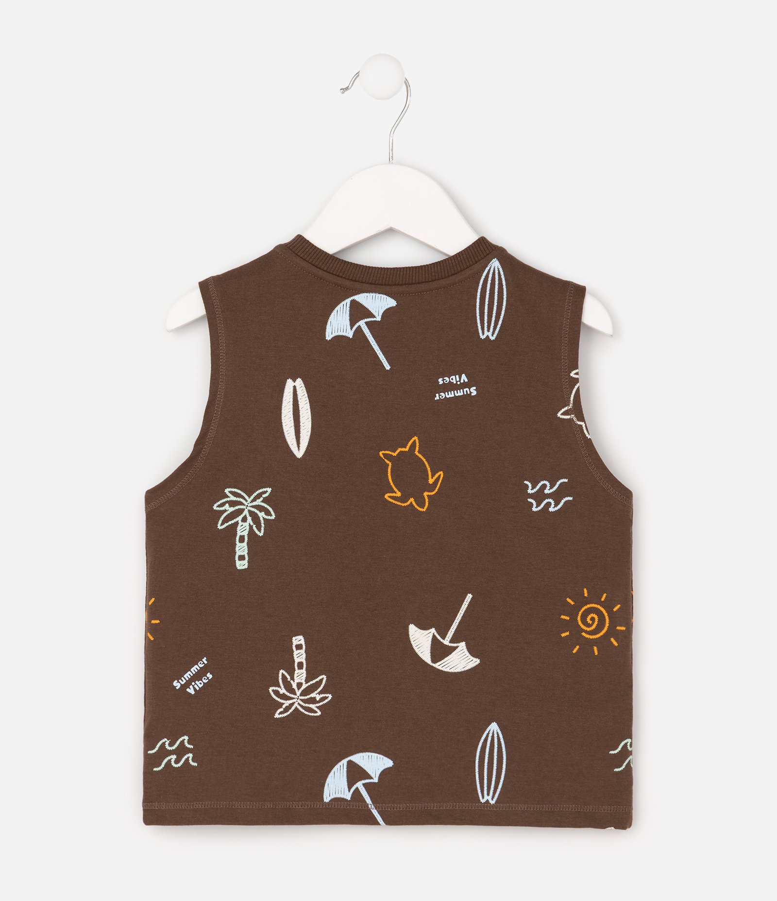 Camiseta Infantil Em Algodão Estampa Ícones de Praia - Tam 1 a 6 Anos Marrom 4