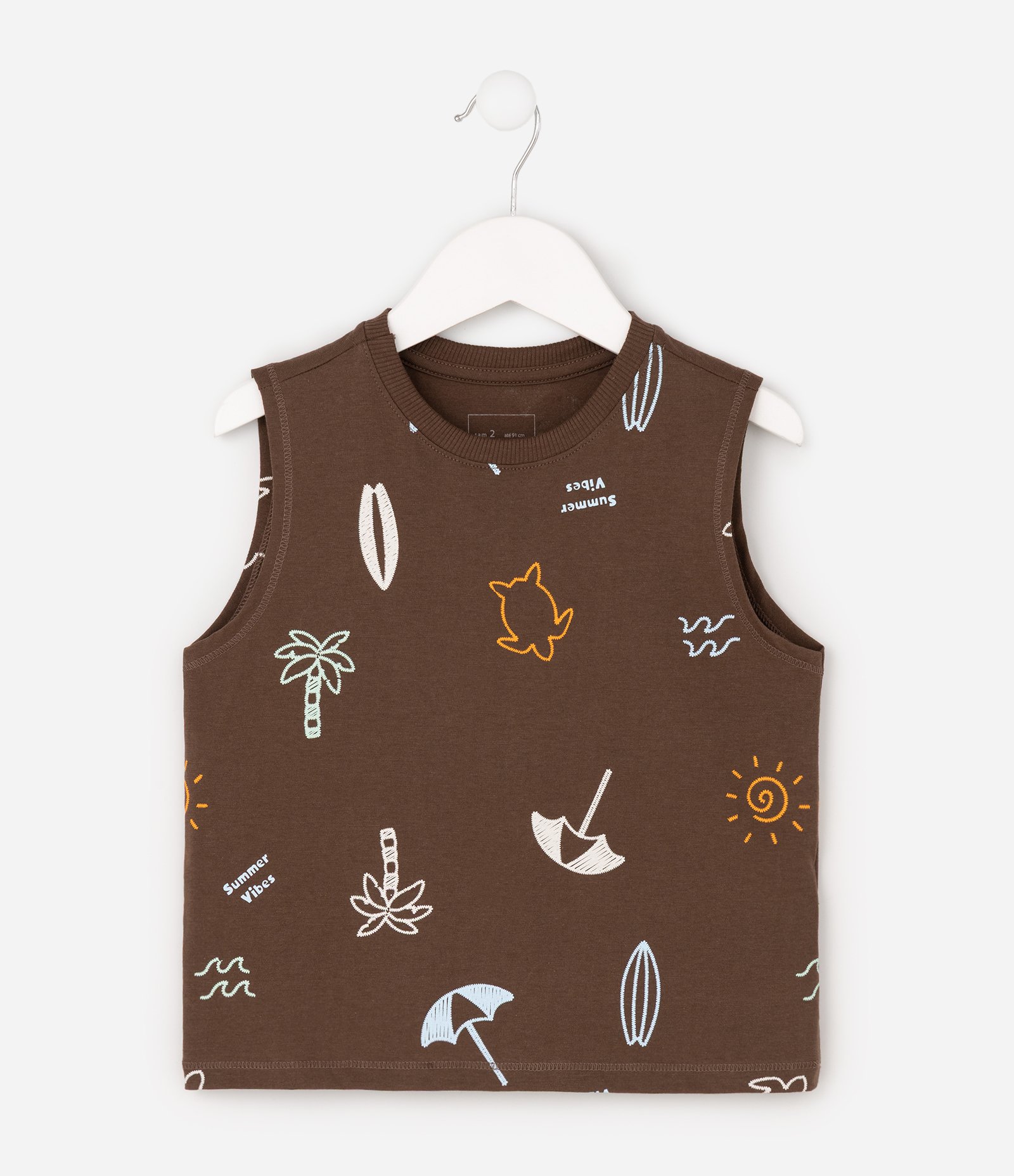 Camiseta Infantil Em Algodão Estampa Ícones de Praia - Tam 1 a 6 Anos Marrom 7