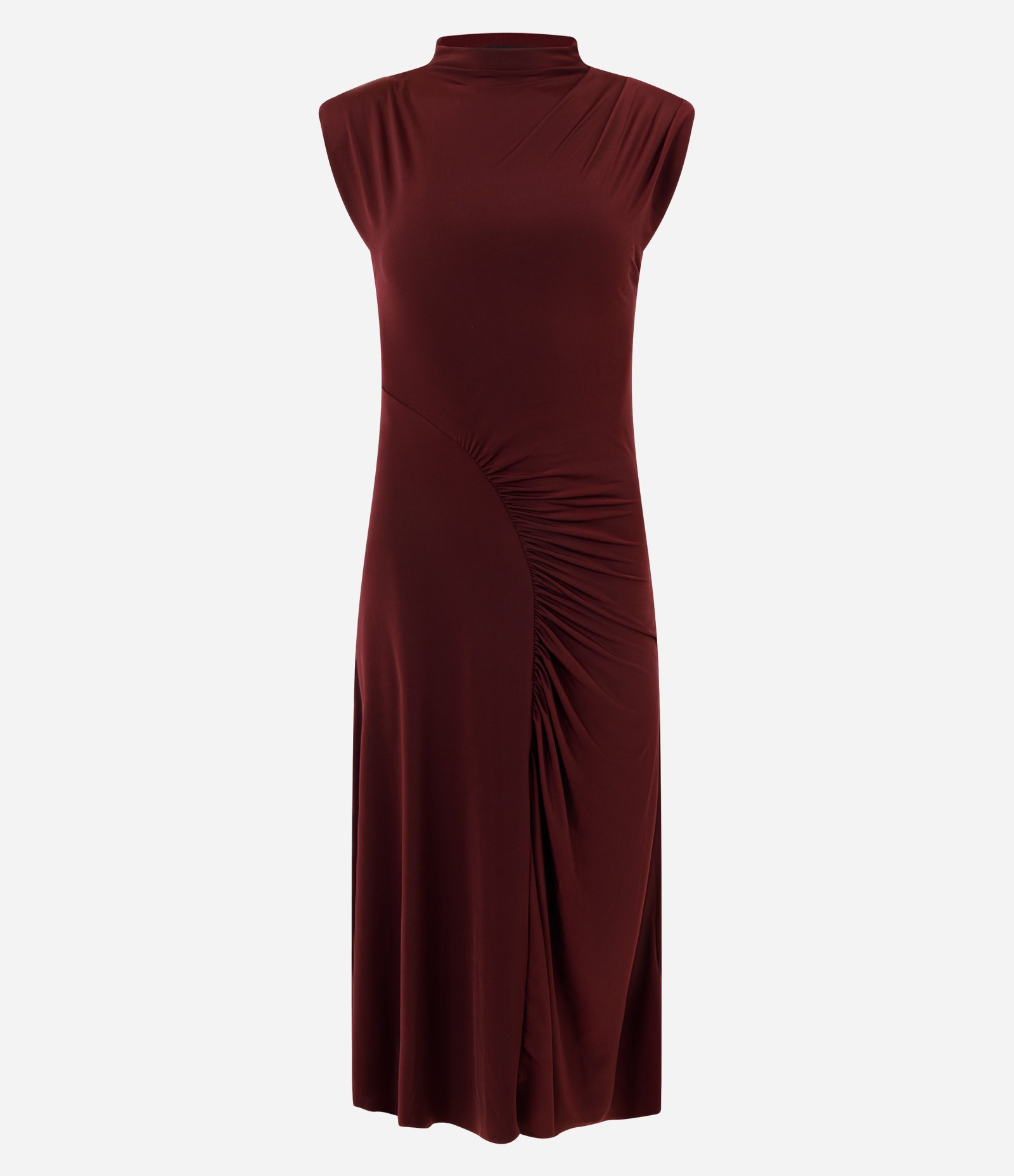 Vestido Midi com Detalhe Franzido Frontal Vinho 1