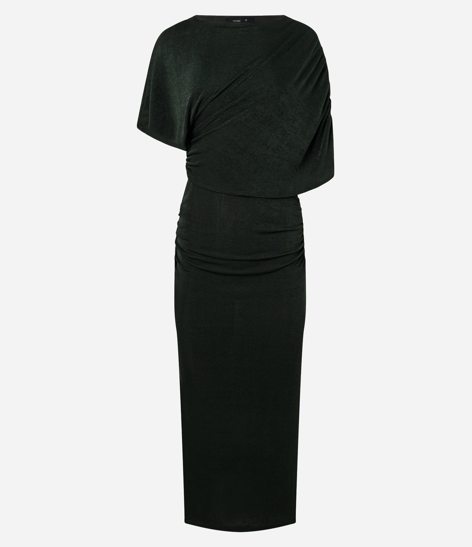 Vestido Longo com Sobreposição e Franzidos Laterais Verde 1