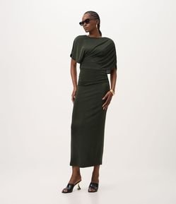 Vestido Longo com Sobreposição e Franzidos Laterais