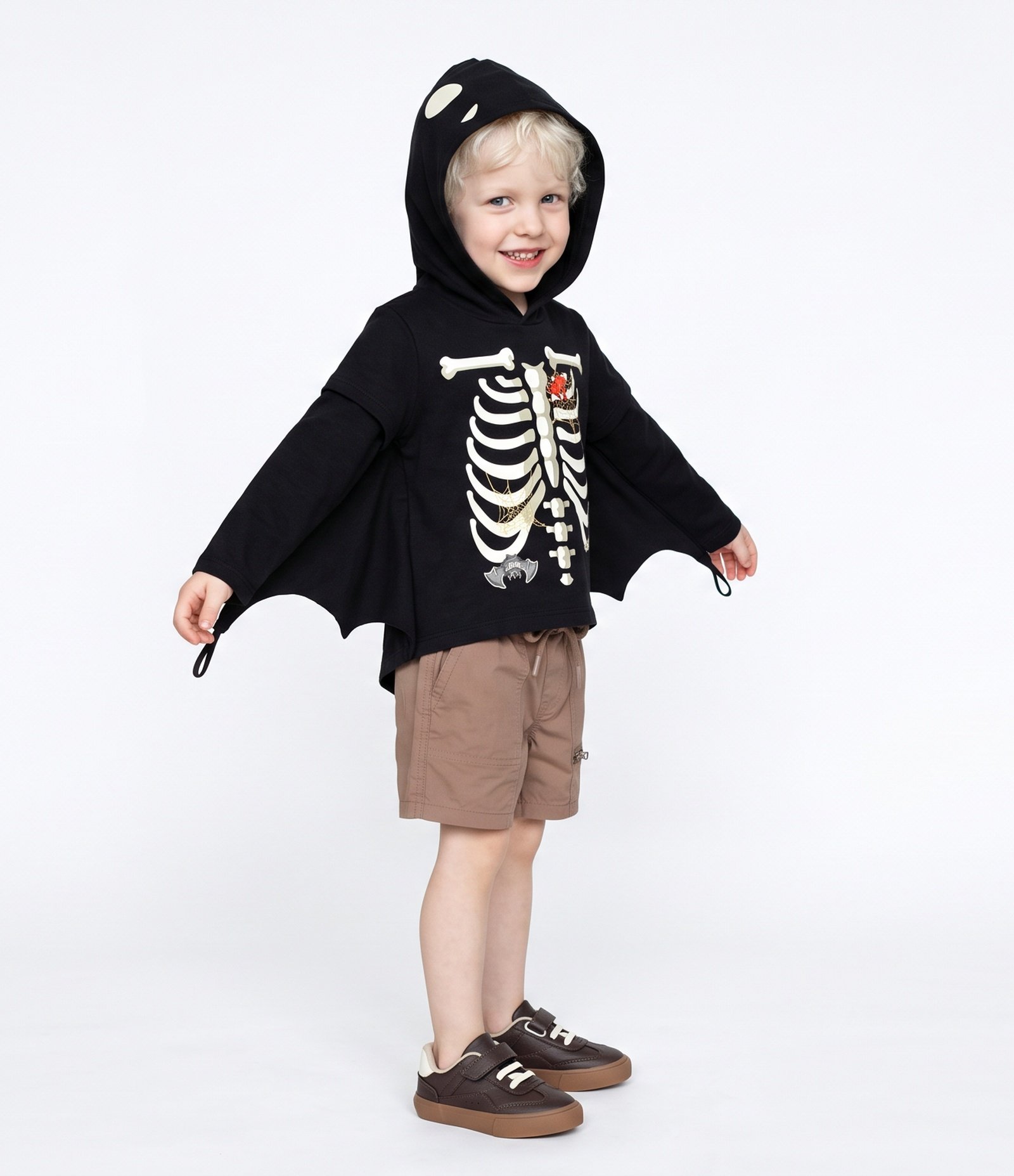 Camiseta Divertida Infantil Em Algodão com Capa Brilha no Escuro - Tam 1 a 6 Anos Preto 2