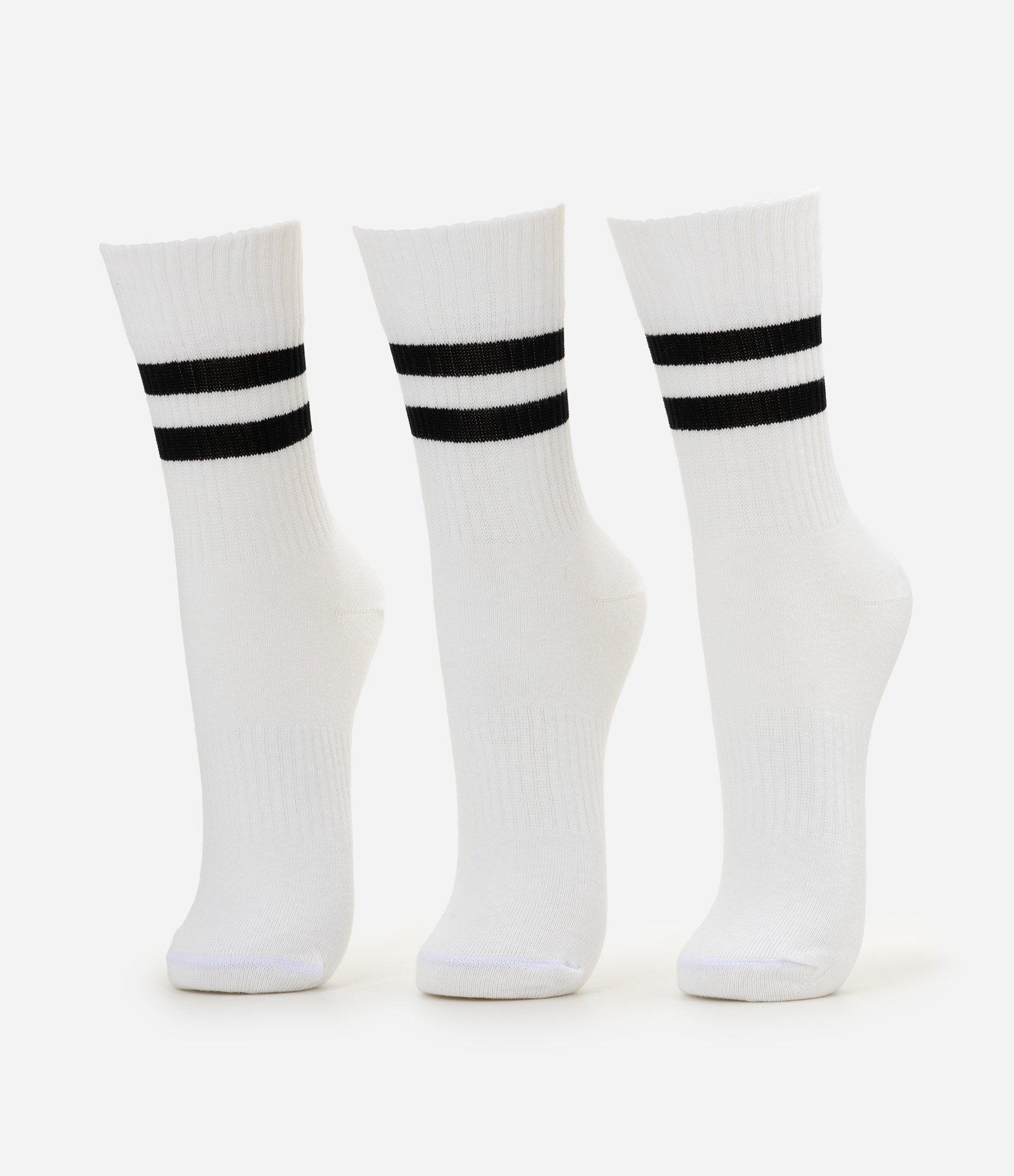 Kit 3 Meias Esportivas Cano Médio Em Algodão Listradas Branco 1