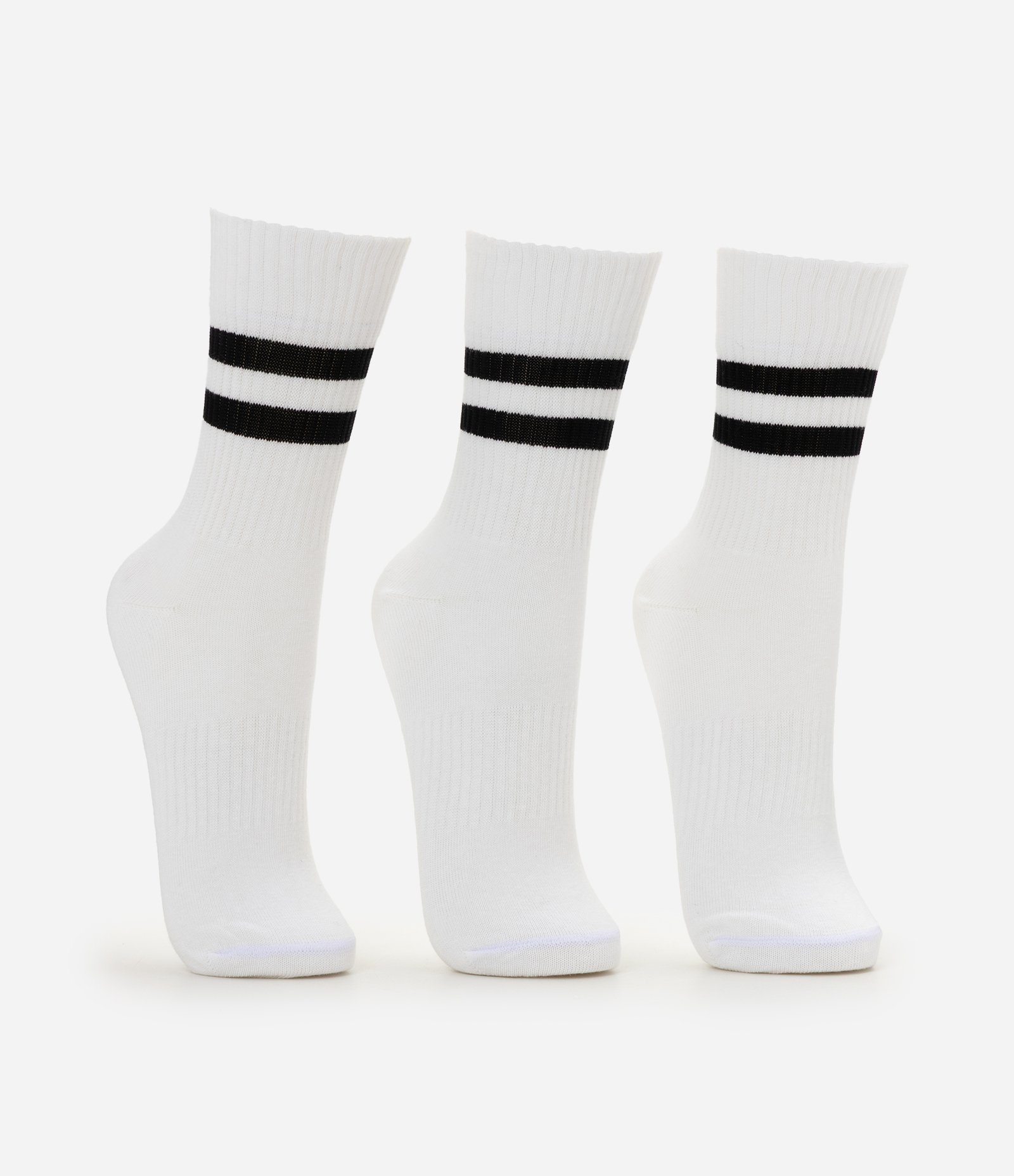 Kit 3 Meias Esportivas Cano Médio Em Algodão Listradas Branco 2