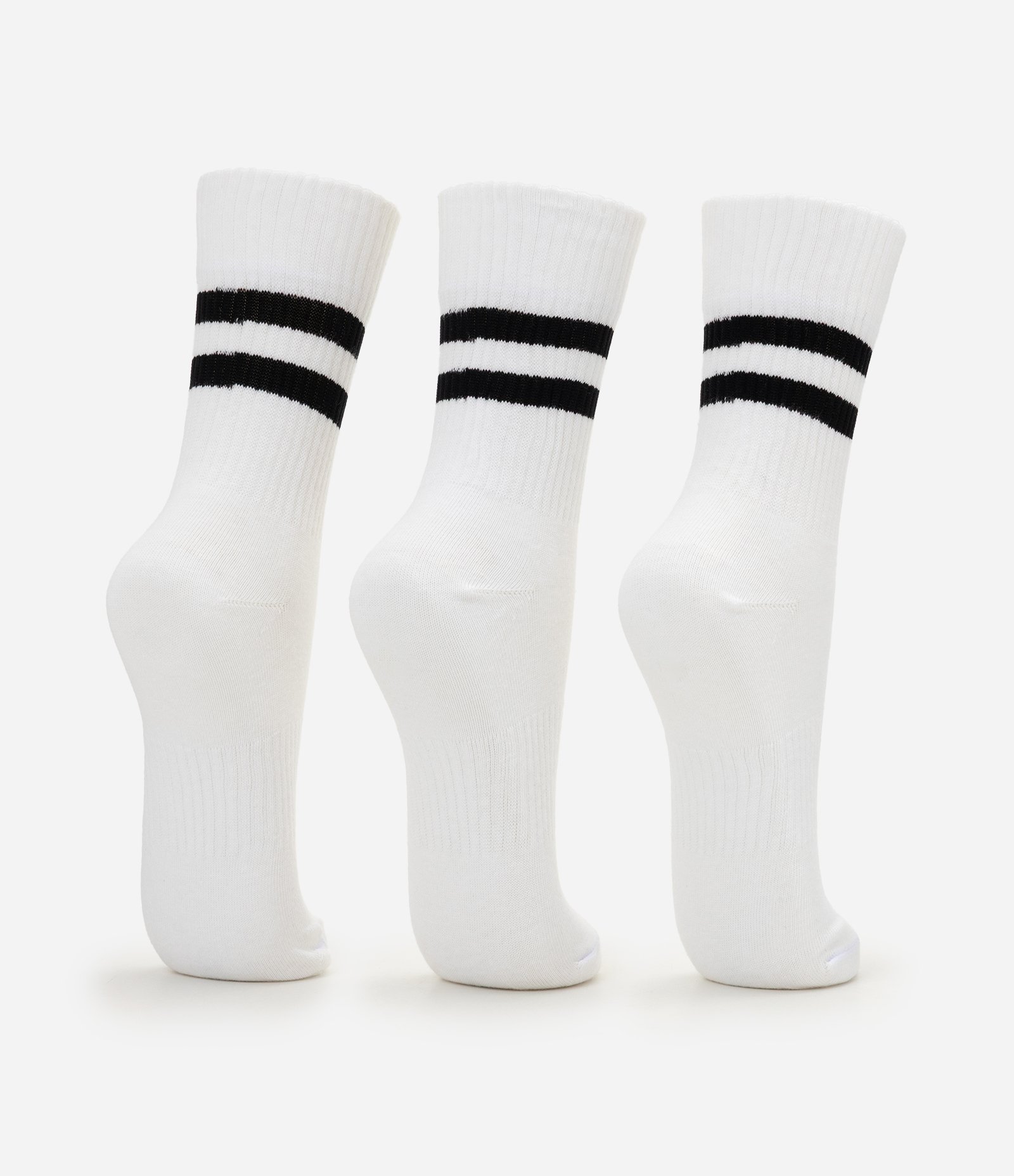 Kit 3 Meias Esportivas Cano Médio Em Algodão Listradas Branco 3