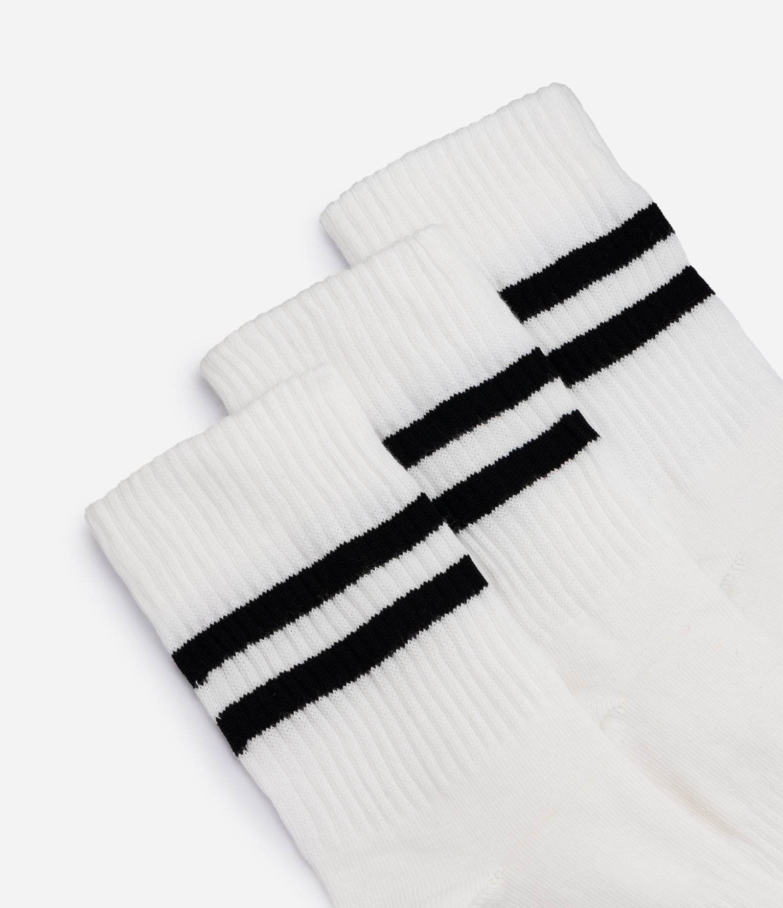 Kit 3 Meias Esportivas Cano Médio Em Algodão Listradas Branco 4