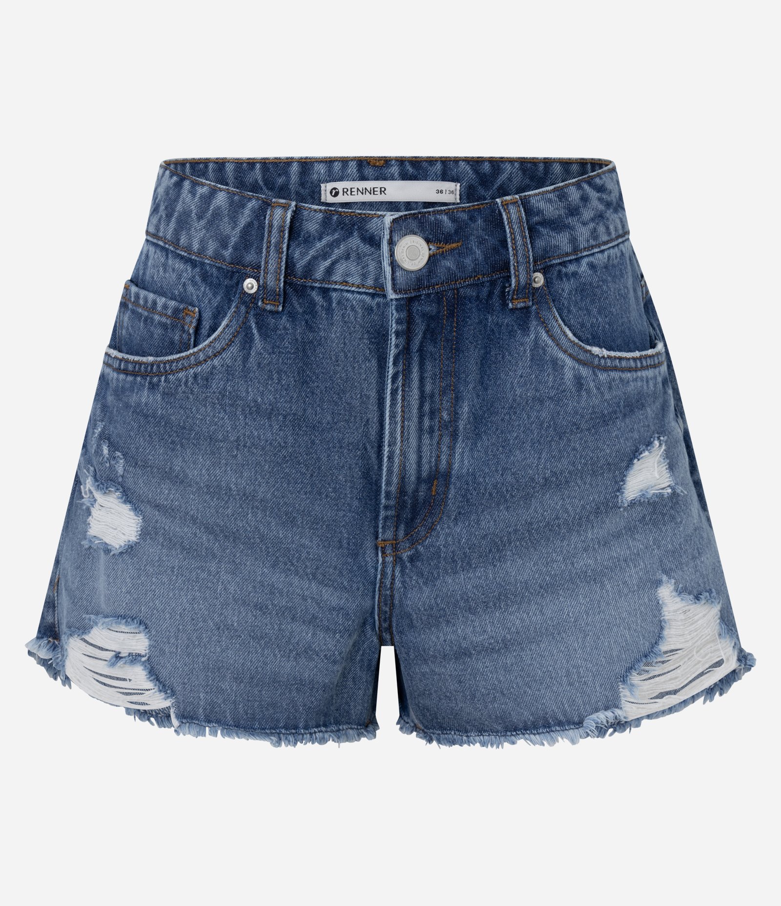 Short em Jeans com Barra Desfiada e Puídos Azul Médio 3
