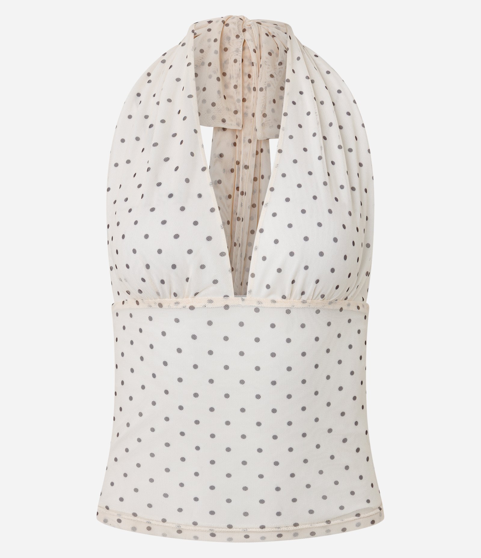 Blusa Frente Única em Tule com Estampa Poá Off White 5