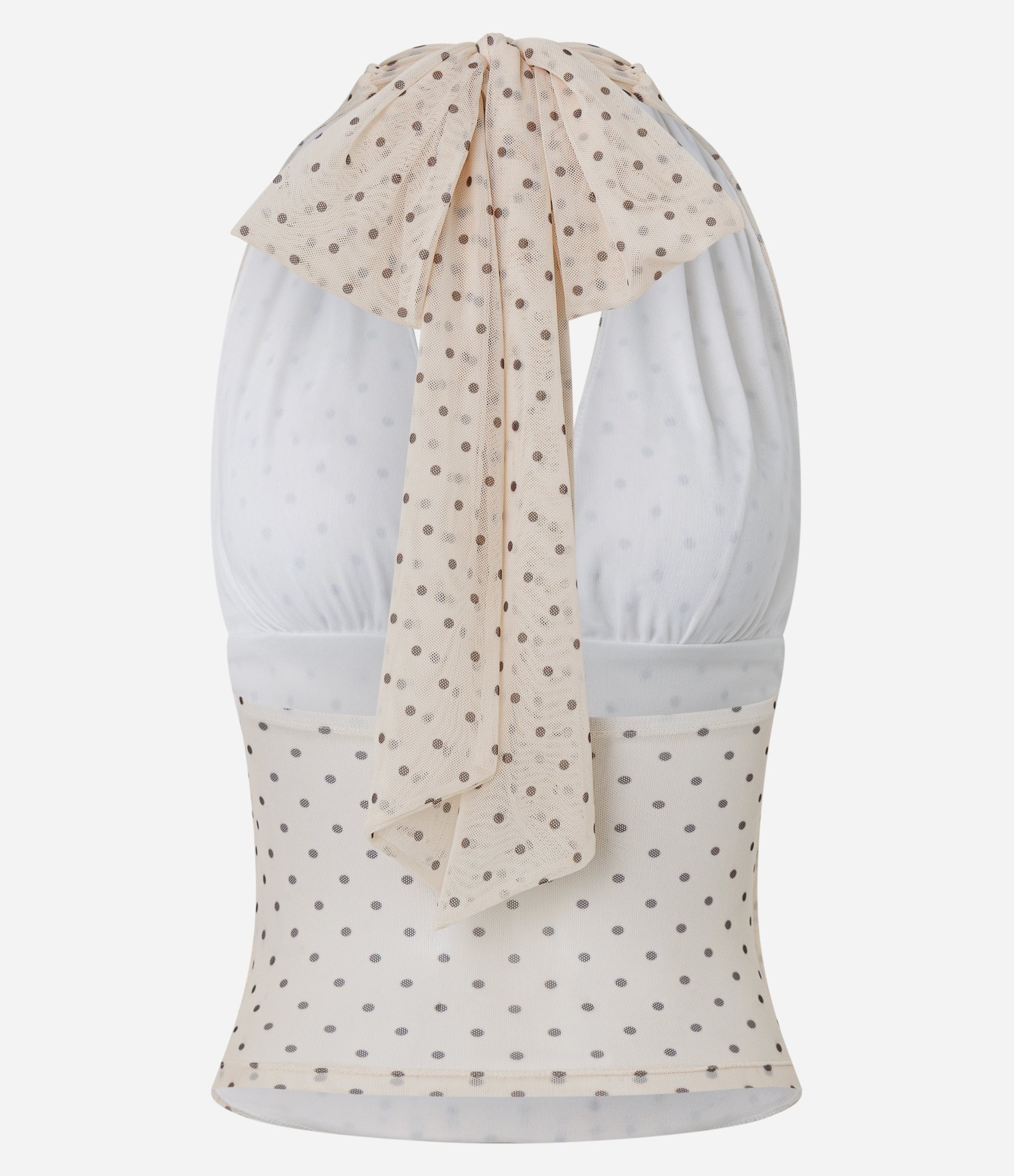 Blusa Frente Única em Tule com Estampa Poá Off White 7