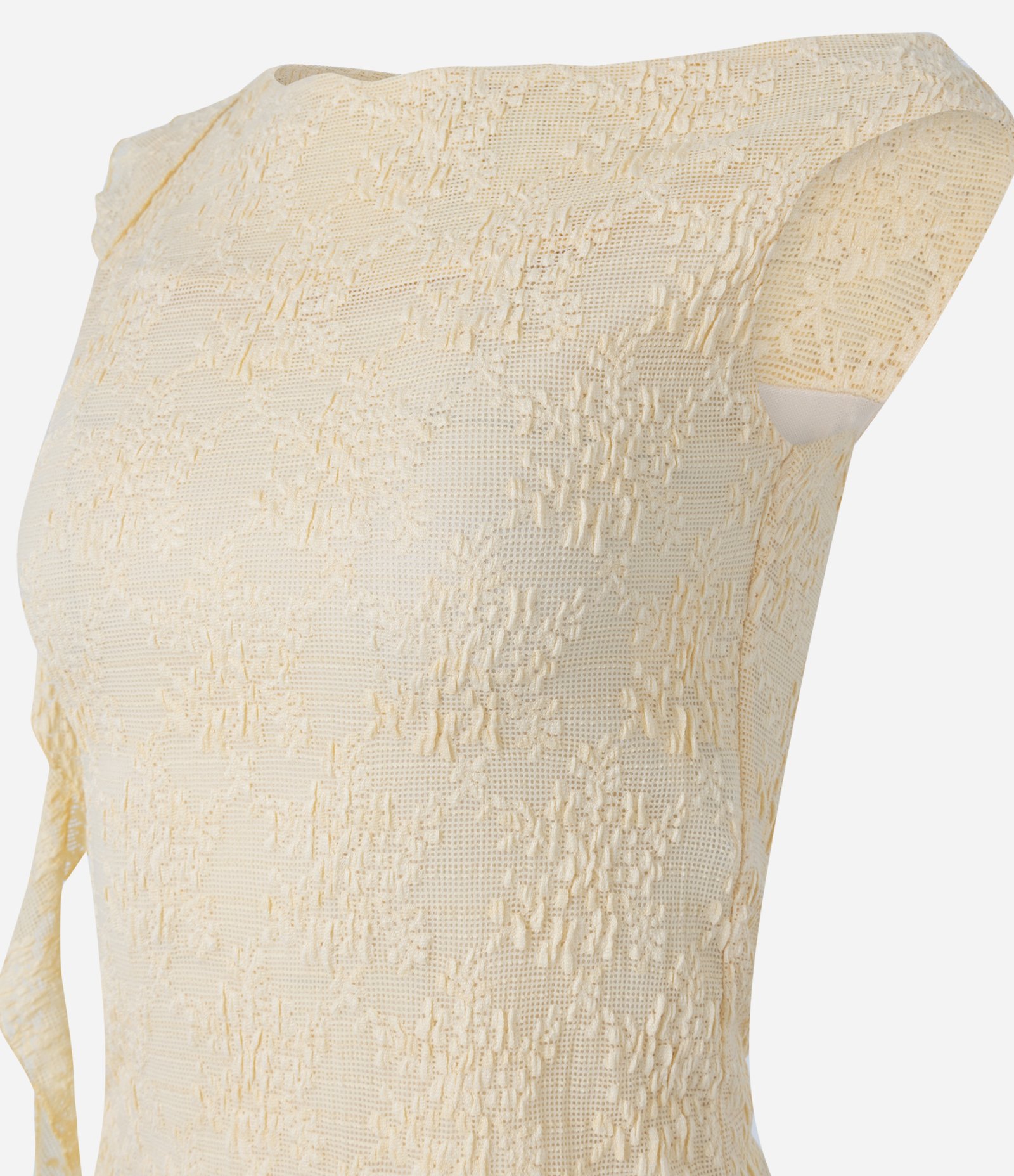 Blusa em Renda com Faixa Assimétrica e Gola Canoa Amarelo Claro 6