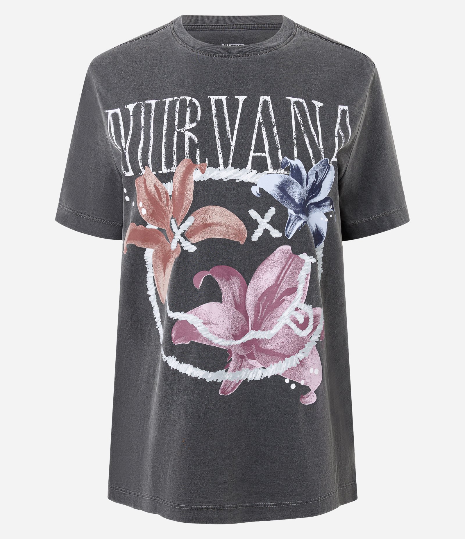 Camiseta Estonada em Algodão com Estampa Nirvana com Flores Preto 5