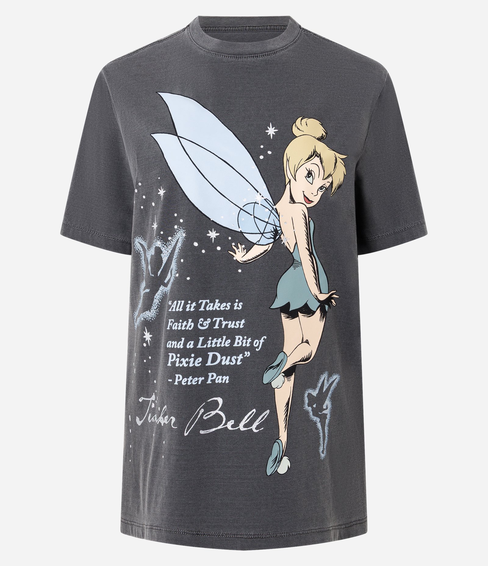 Camiseta em Algodão com Estampa Sininho e Brilhos Preto 1