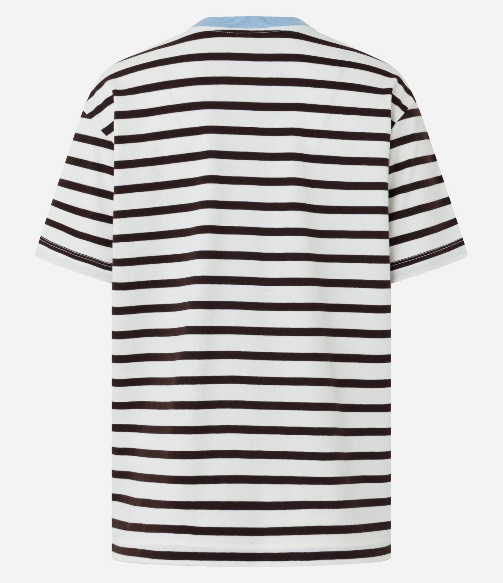 Camiseta Básica Oversized Listrada em Algodão Marrom 2
