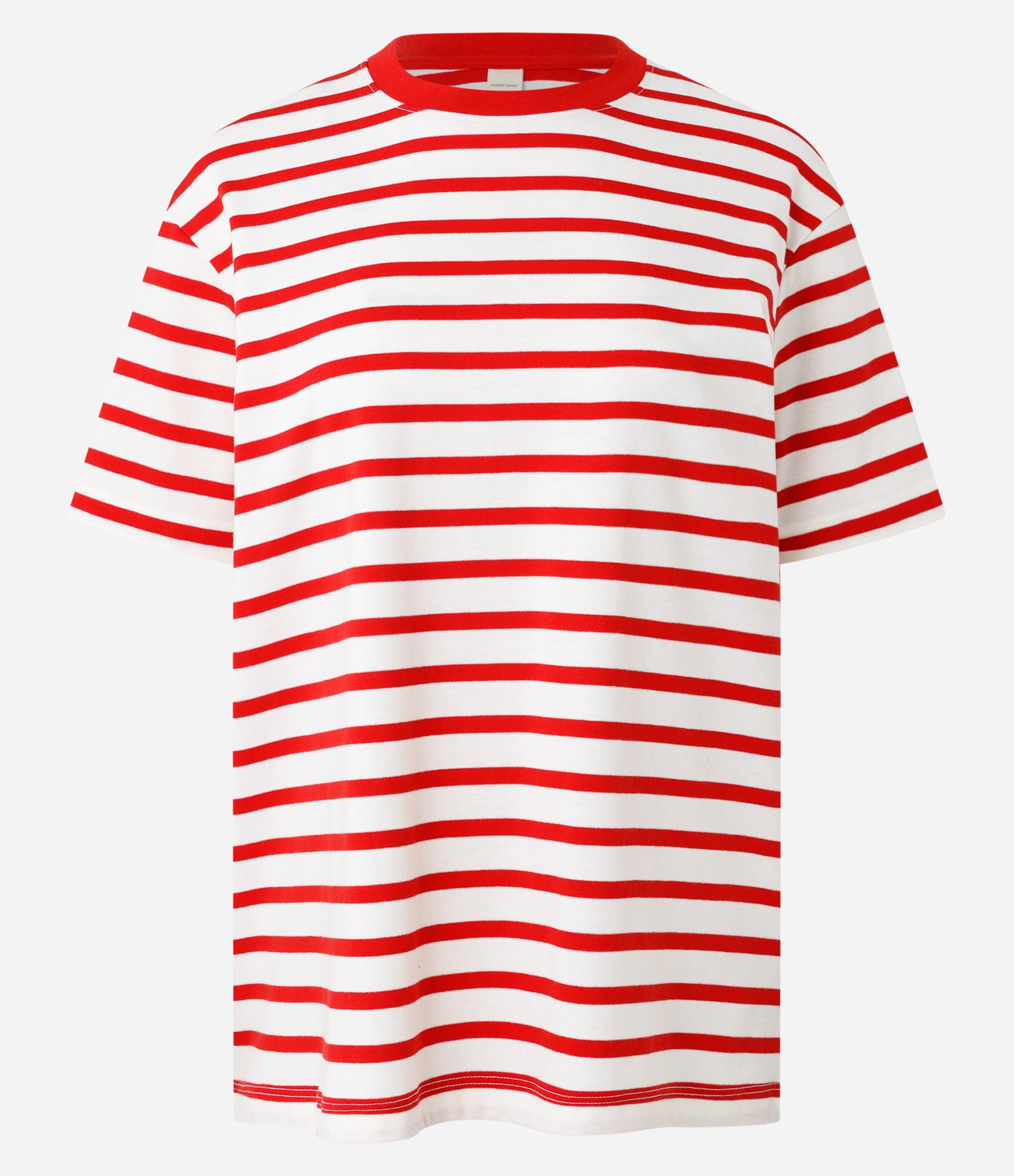 Camiseta Básica Oversized Listrada em Algodão Vermelho 1