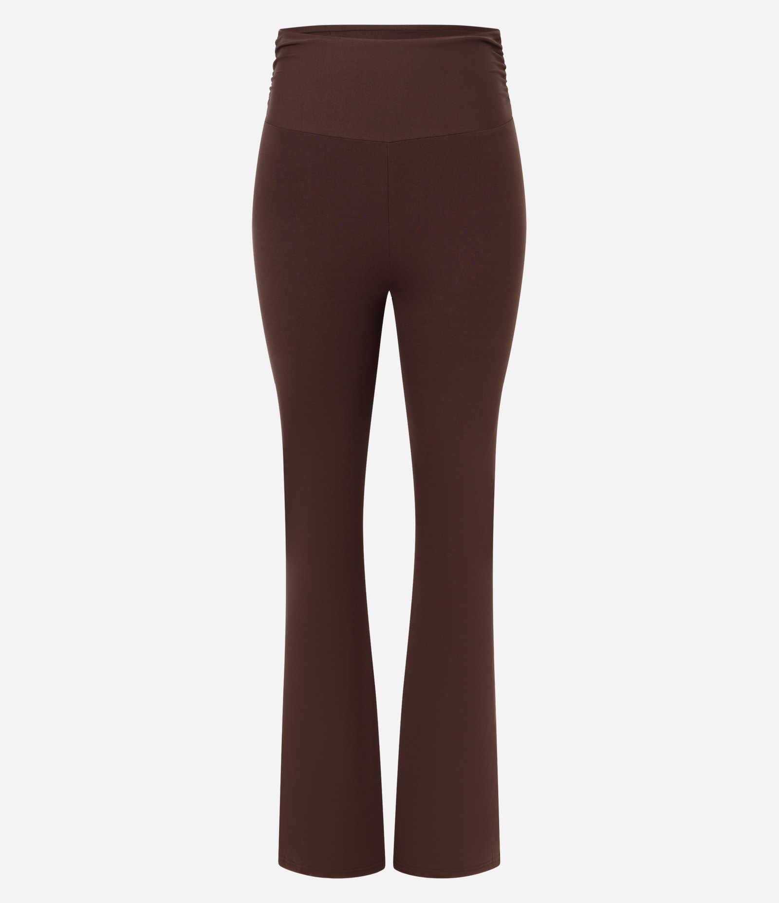 Calça Flare Esportiva com Franzido Lateral e Fenda na Barra Marrom 1