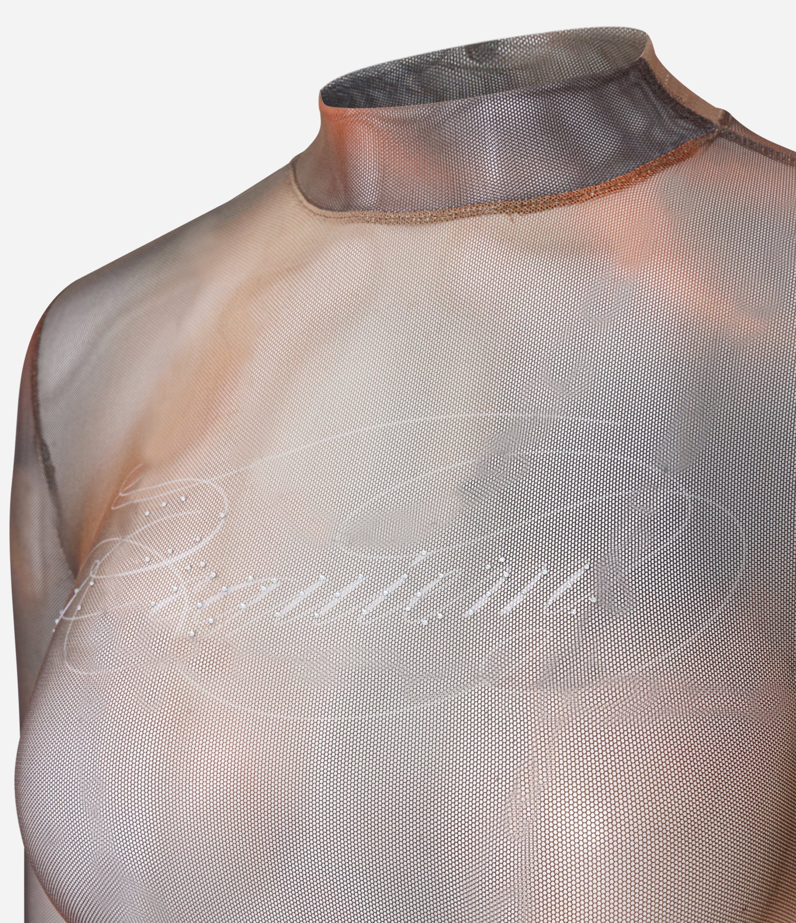 Blusa em Tule com Estampa Abstrata e Lettering "Requiem" Brilhoso Marrom 6
