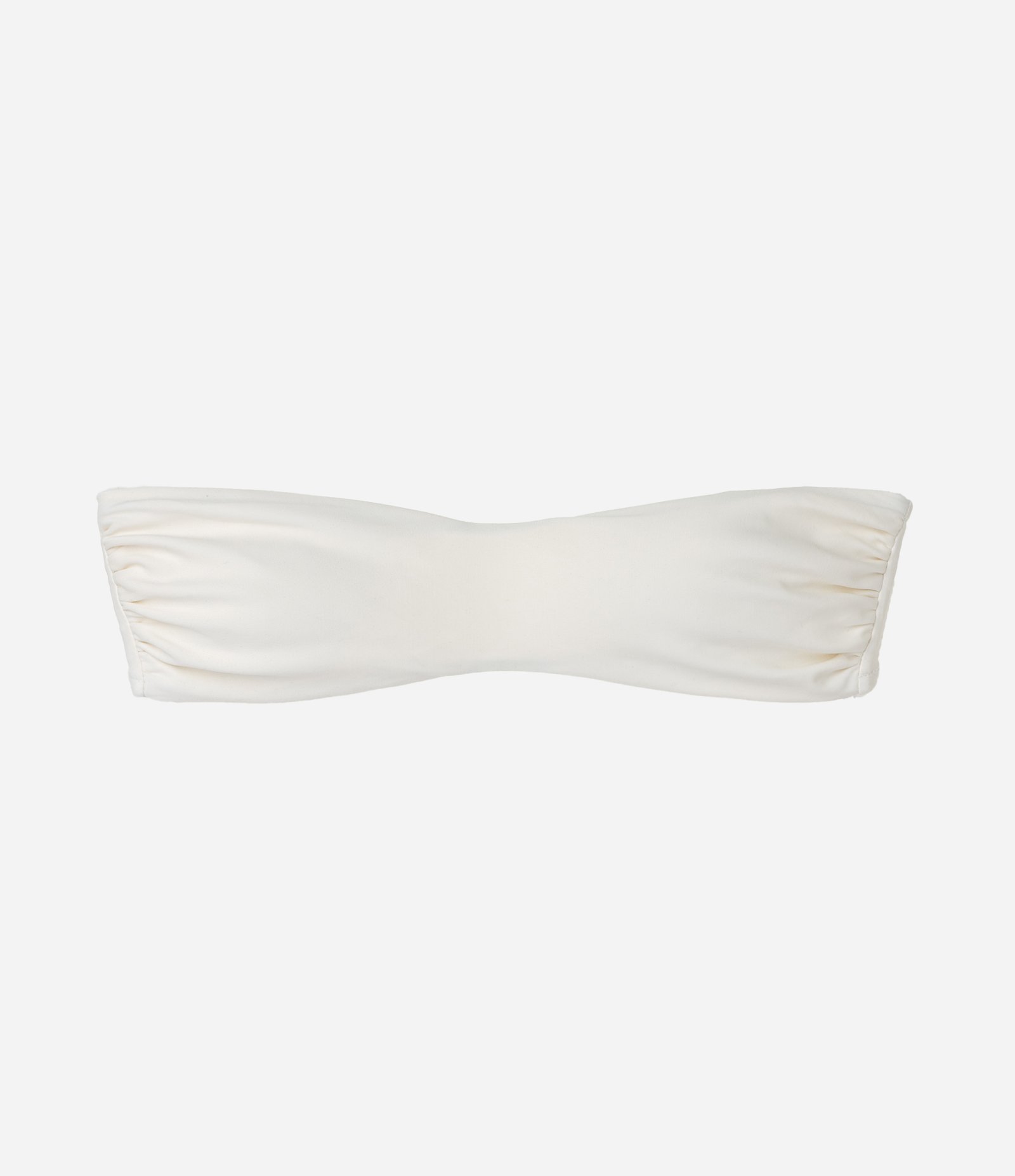 Biquíni Top Bandeau Faixa com Bojo Removível e Franzidos Laterais Off White 1
