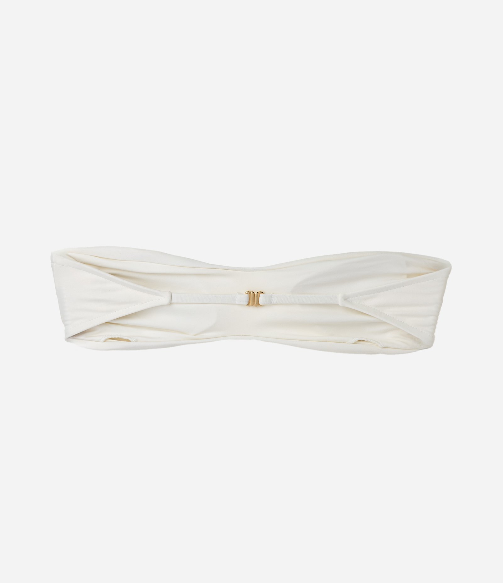 Biquíni Top Bandeau Faixa com Bojo Removível e Franzidos Laterais Off White 2