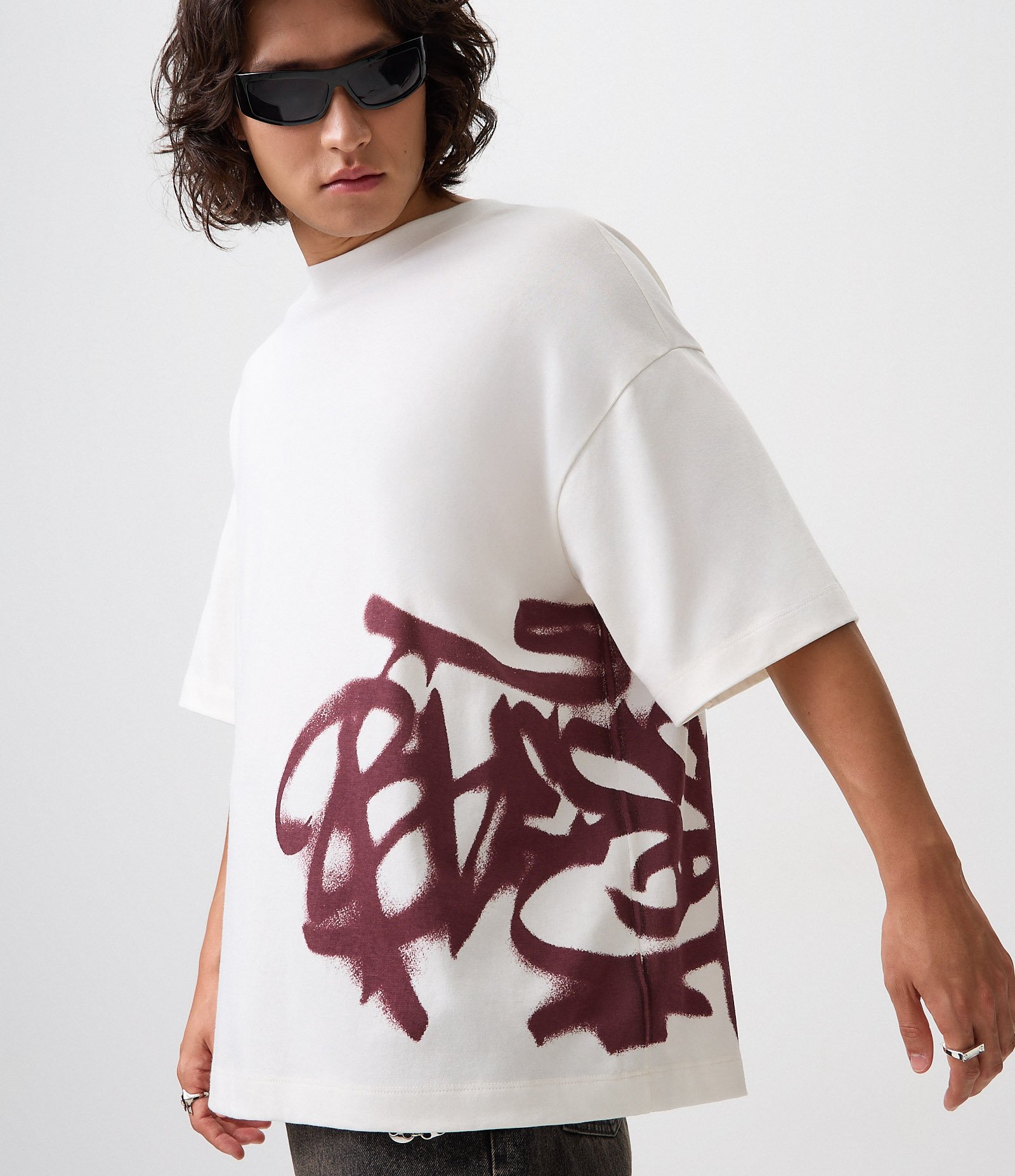 Camiseta Oversized em Algodão com Estampa Localizada Branco 1